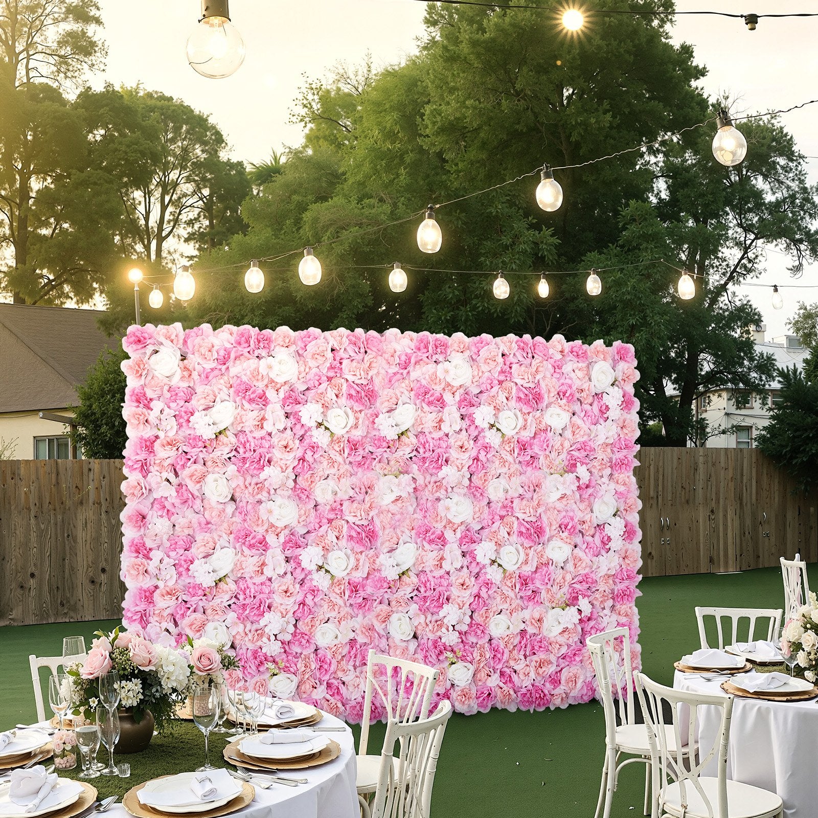 Canopies & Gazebos: VEVOR 3D Flower Wall Panel, 12 PCS 15 x 15 inch, Artificial Floral Wall Background Mesh Backing Mat,Seamless Design&Easy Installation for Wedding Valentines Day Home Baby Party Backdrop Decor,Pink