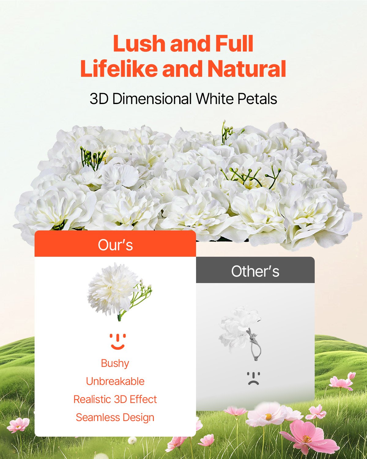 Canopies & Gazebos: VEVOR 3D Flower Wall Panel, 24 PCS 15 x 15 inch, Artificial Floral Wall Background Mesh Backing Mat,Seamless Design&Easy Installation for Wedding Valentines Day Home Baby Party Backdrop Decor,White