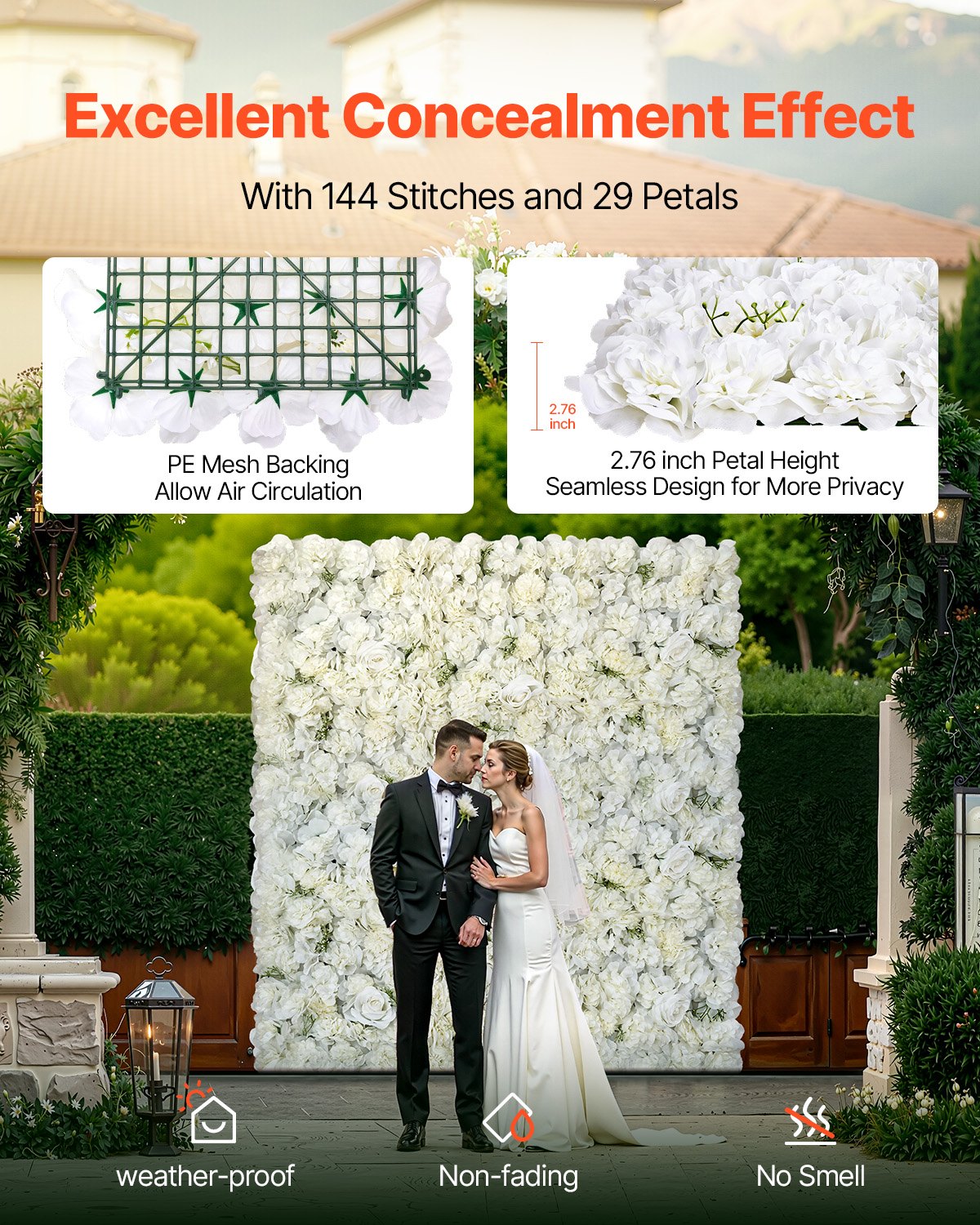 Canopies & Gazebos: VEVOR 3D Flower Wall Panel, 24 PCS 15 x 15 inch, Artificial Floral Wall Background Mesh Backing Mat,Seamless Design&Easy Installation for Wedding Valentines Day Home Baby Party Backdrop Decor,White