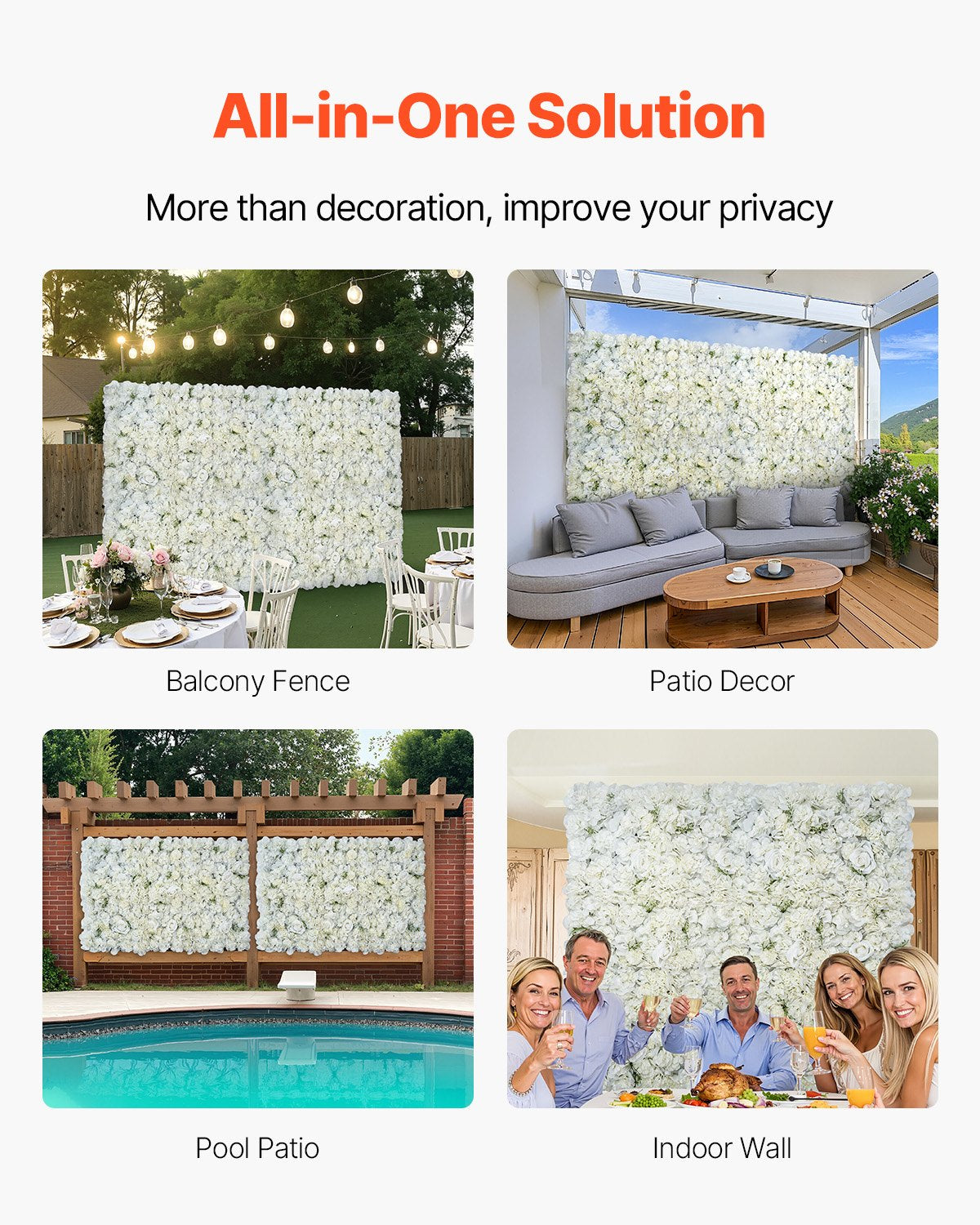 Canopies & Gazebos: VEVOR 3D Flower Wall Panel, 24 PCS 15 x 15 inch, Artificial Floral Wall Background Mesh Backing Mat,Seamless Design&Easy Installation for Wedding Valentines Day Home Baby Party Backdrop Decor,White