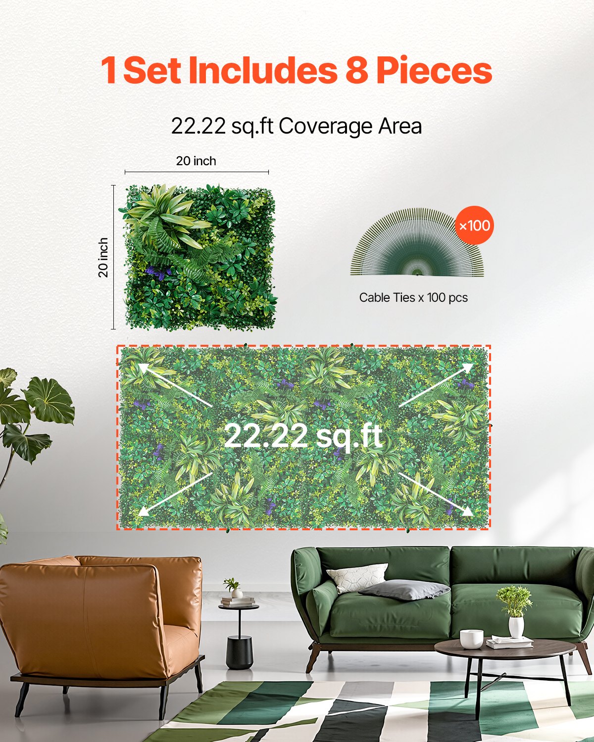 Artificial Grass Wall Panels, 8 PCS 20 x 20 inch, 3D Combination Greenery Boxwood Panel for Indoor Outdoor Green Decor & Ivy Fence Covering, Privacy Backdrop Wall Hedge Screen for Garden