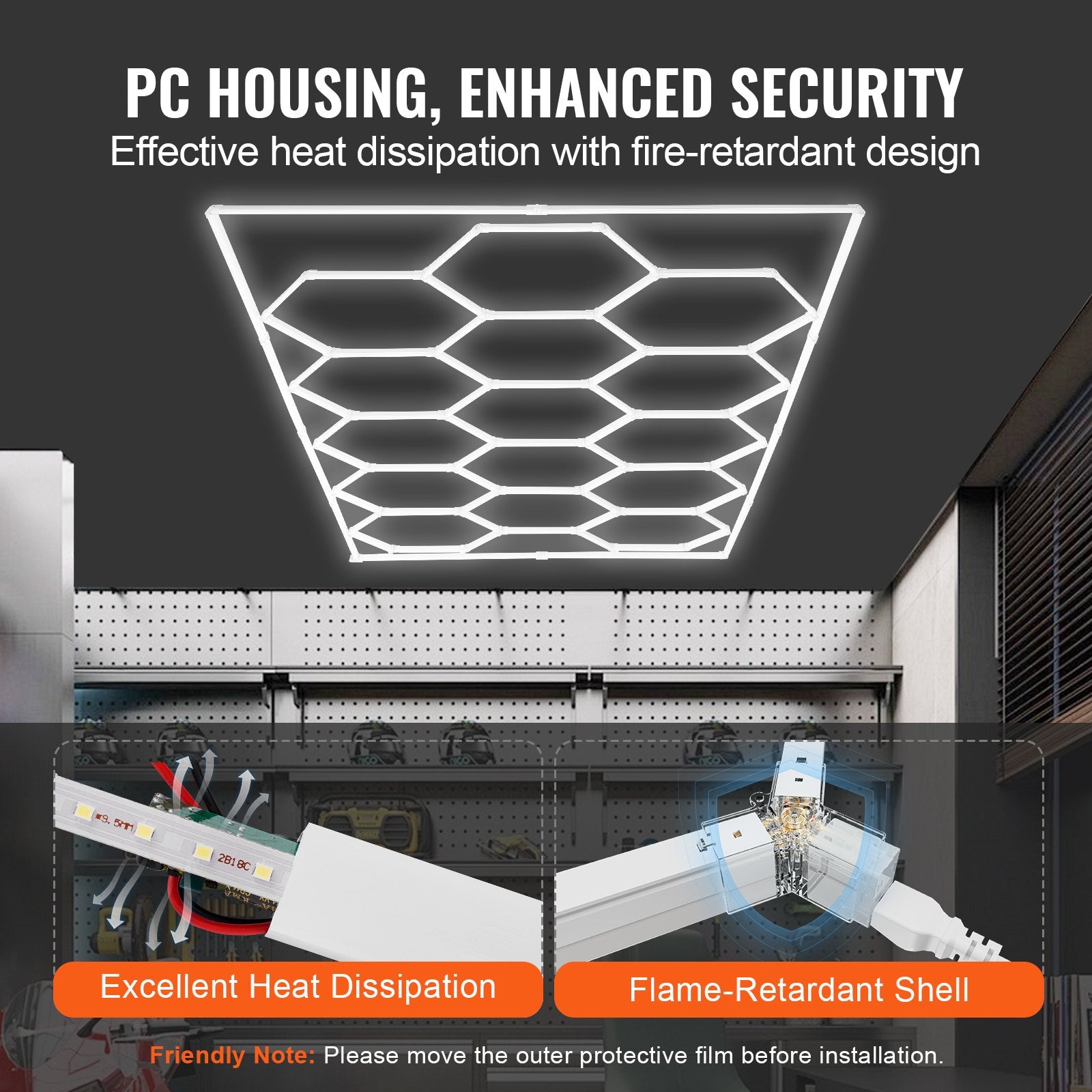 Automotive Repair & Speciality Tools: VEVOR Hexagon Garage Lights 66300LM 15 Grids Honeycomb LED Shop Ceiling Light