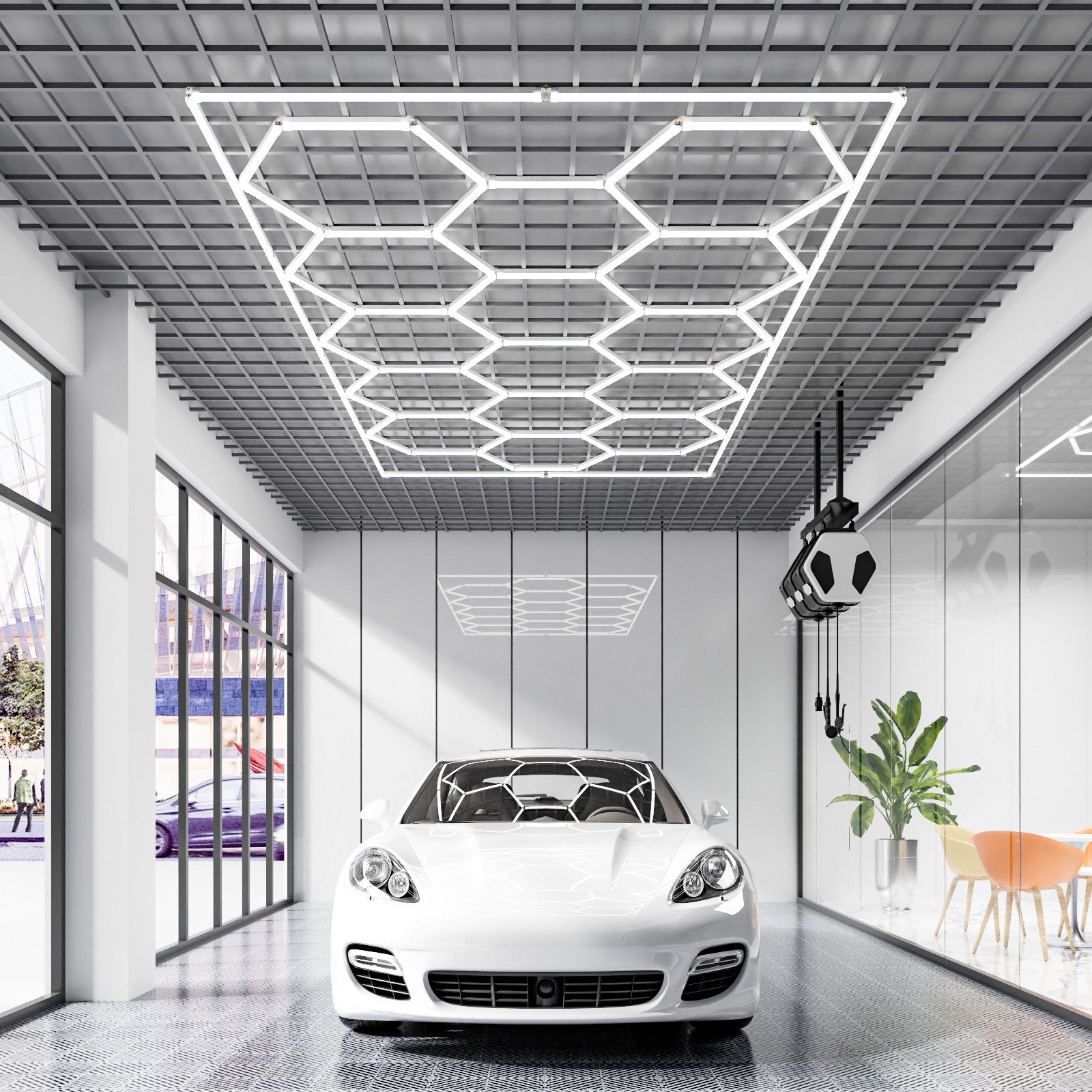 Automotive Repair & Speciality Tools: VEVOR Hexagon Garage Lights 66300LM 15 Grids Honeycomb LED Shop Ceiling Light