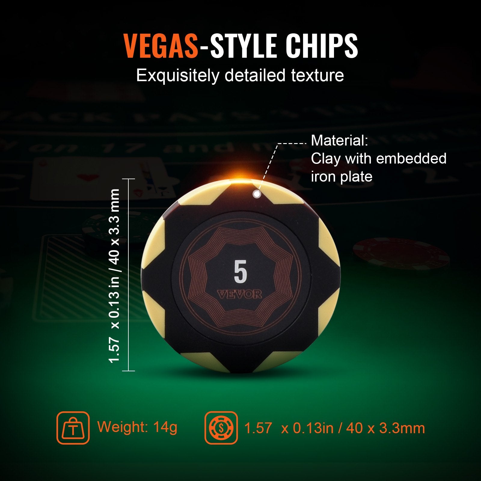 Card Games: VEVOR Poker Chip Set, 300-Piece Poker Set, Complete Poker Playing Game Set with Carrying  Case, Heavyweight 14 Gram Casino Clay Chips, Cards, Buttons and Dices, for Texas Hold'em, Blackjack, Gambling