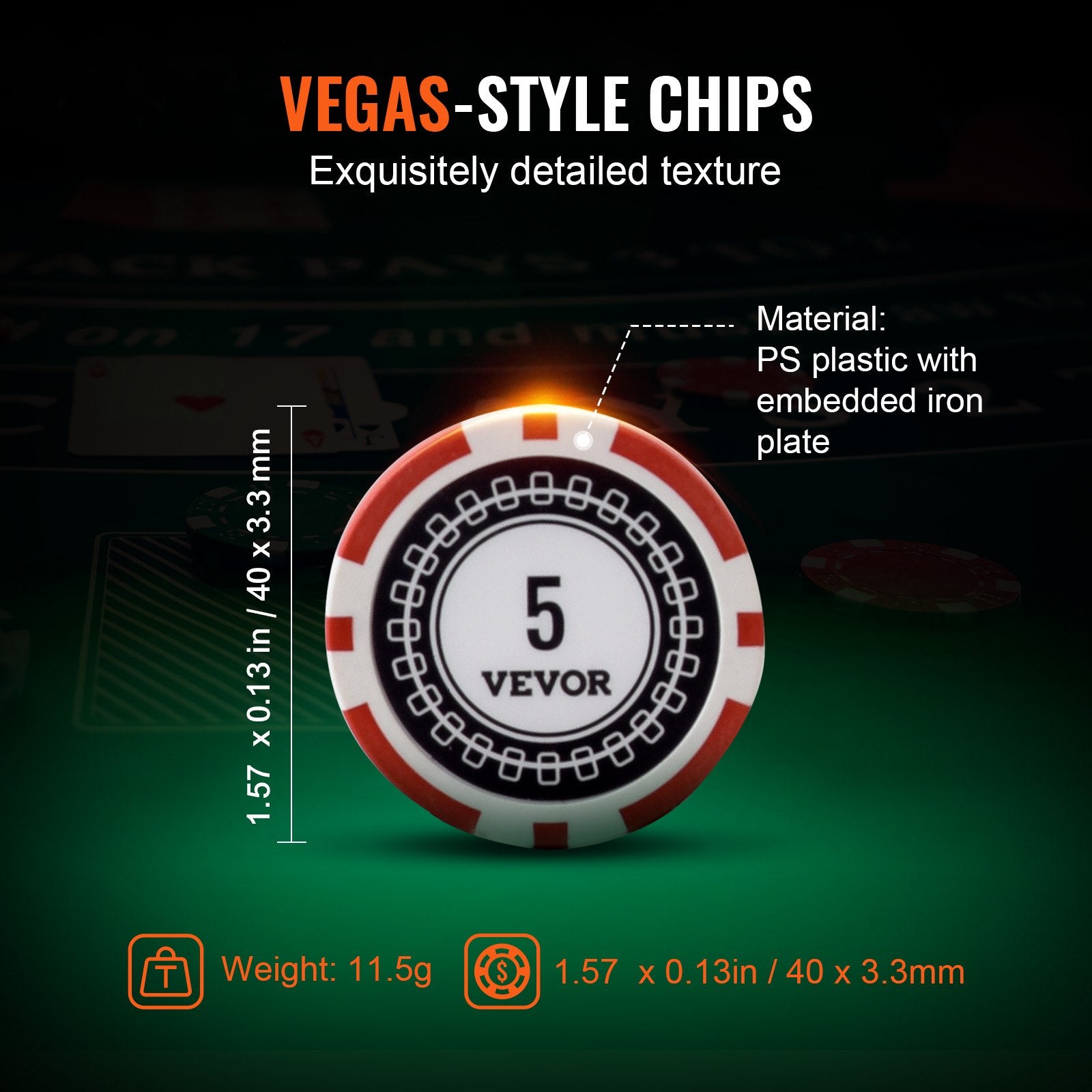 Card Games: VEVOR Poker Chip Set, 300-Piece Poker Set, Complete Poker Playing Game Set with Aluminum Carrying  Case, 11.5 Gram Casino Chips, Cards, Buttons and Dices, for Texas Hold'em, Blackjack, Gambling