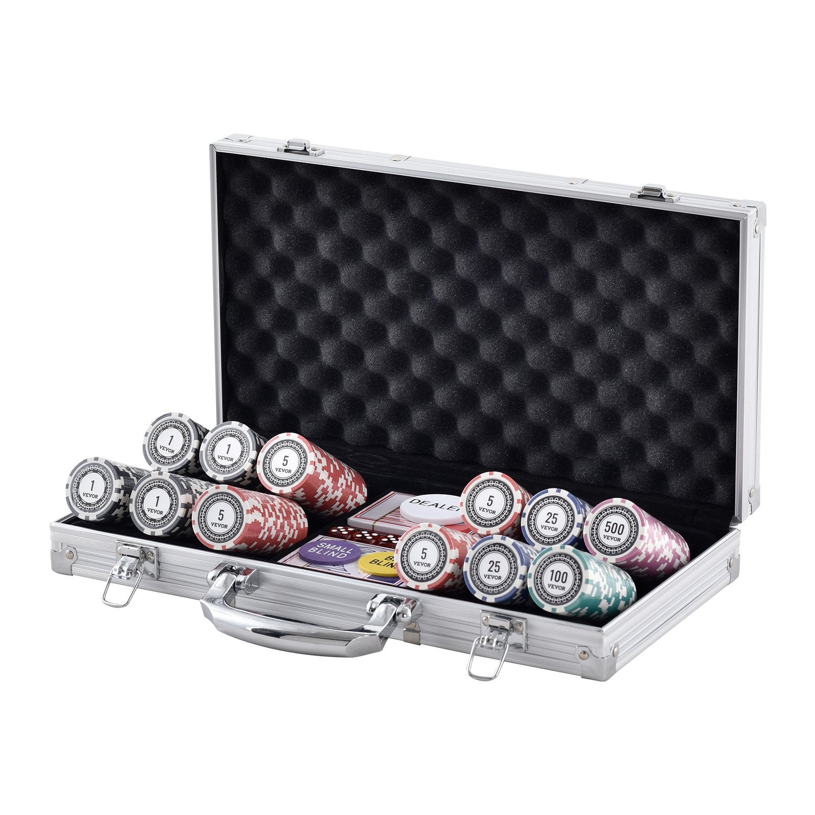 Card Games: VEVOR Poker Chip Set, 300-Piece Poker Set, Complete Poker Playing Game Set with Aluminum Carrying  Case, 11.5 Gram Casino Chips, Cards, Buttons and Dices, for Texas Hold'em, Blackjack, Gambling