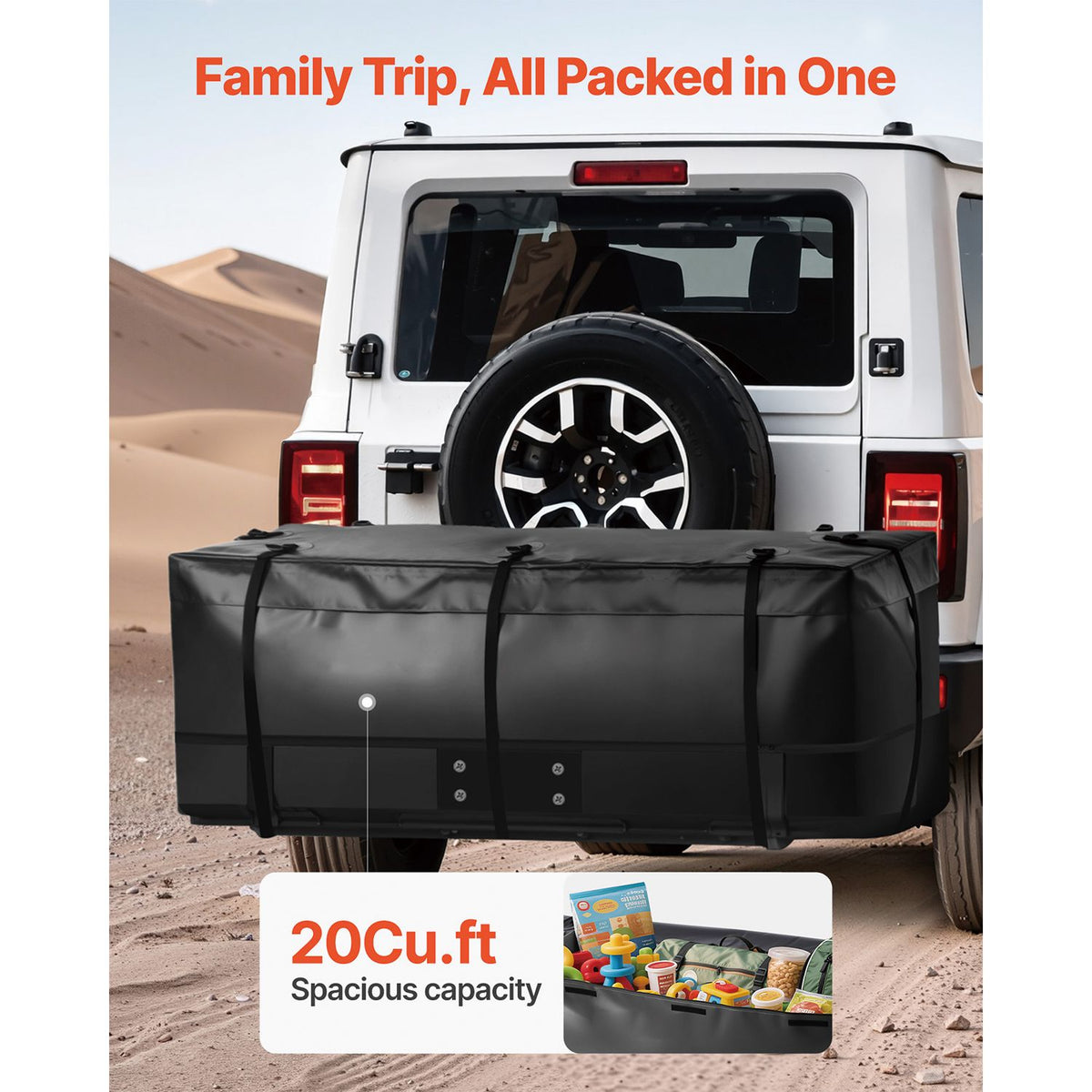 Hitch Cargo Carrier Bag, Waterproof 840D PVC, 152 x 60.7 x 61 cm (20 Cubic Feet), Heavy Duty Cargo Bag for Truck Bed Storage with 8 Reinforced Straps, Suitable for Car SUV Vans Hitch Basket