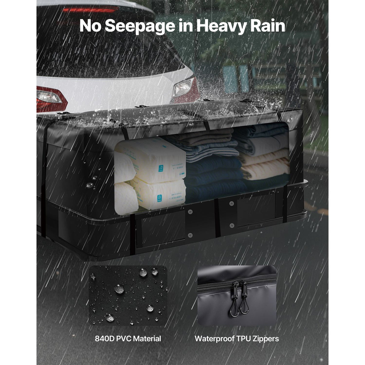 Hitch Cargo Carrier Bag, Waterproof 840D PVC, 152 x 60.7 x 61 cm (20 Cubic Feet), Heavy Duty Cargo Bag for Truck Bed Storage with 8 Reinforced Straps, Suitable for Car SUV Vans Hitch Basket