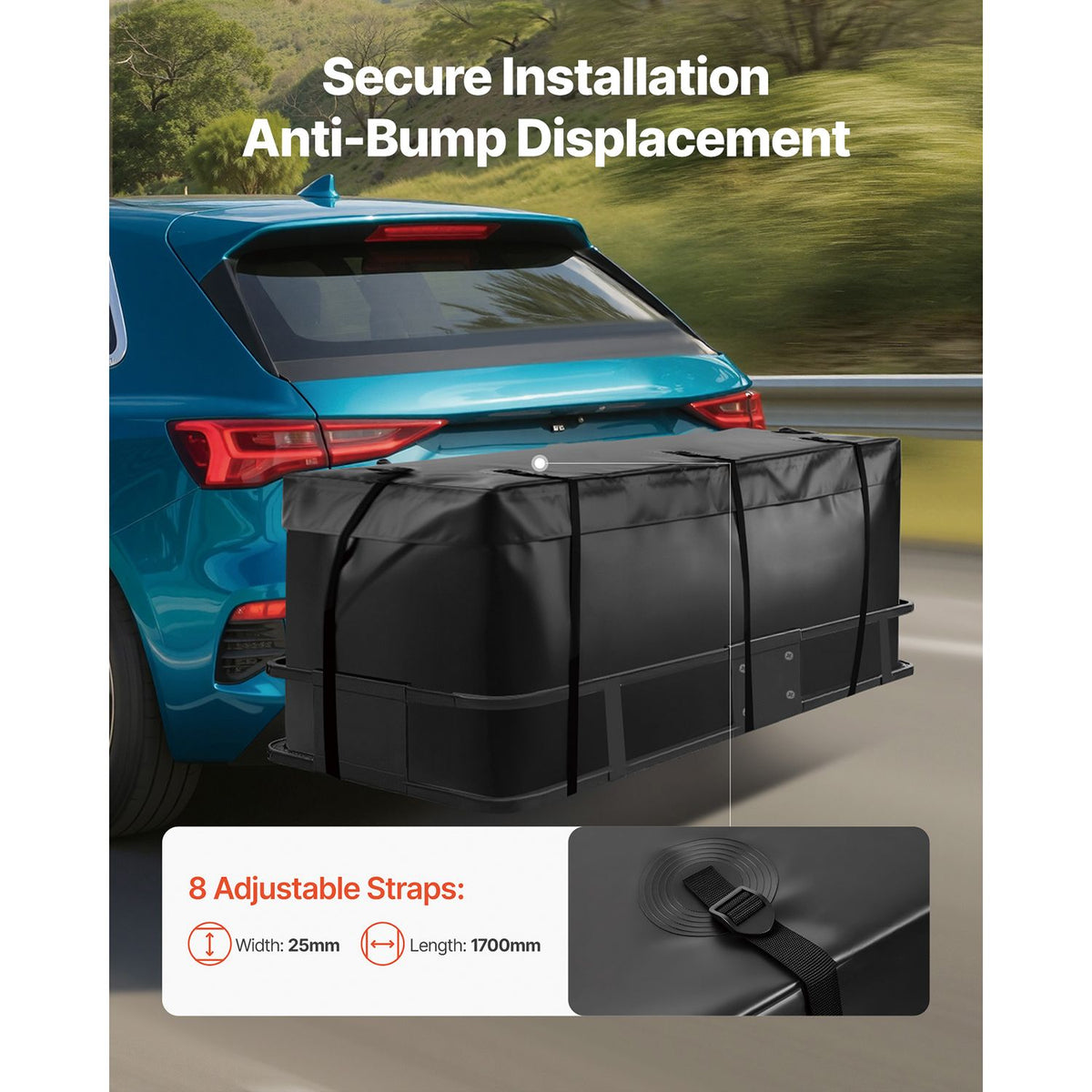 Hitch Cargo Carrier Bag, Waterproof 840D PVC, 152 x 60.7 x 61 cm (20 Cubic Feet), Heavy Duty Cargo Bag for Truck Bed Storage with 8 Reinforced Straps, Suitable for Car SUV Vans Hitch Basket