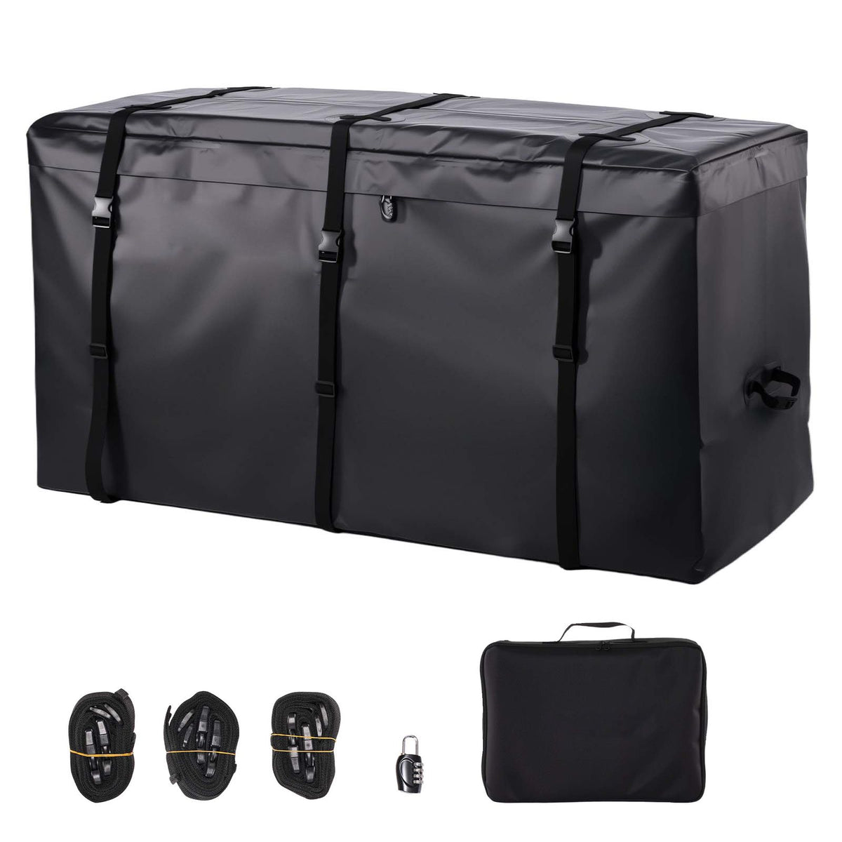 Hitch Cargo Carrier Bag, Waterproof 840D PVC, 152 x 61 x 77.8 cm (25 Cubic Feet), Heavy Duty Cargo Bag for Truck Bed Storage with Reinforced Straps, Suitable for Car SUV Vans Hitch Basket