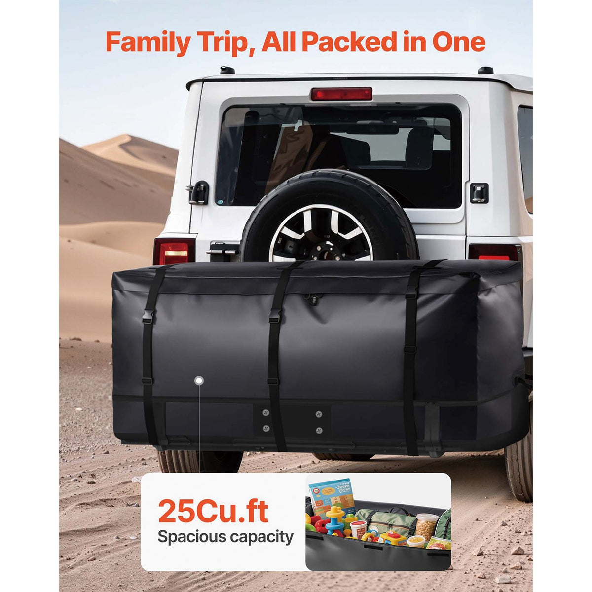 Hitch Cargo Carrier Bag, Waterproof 840D PVC, 152 x 61 x 77.8 cm (25 Cubic Feet), Heavy Duty Cargo Bag for Truck Bed Storage with Reinforced Straps, Suitable for Car SUV Vans Hitch Basket