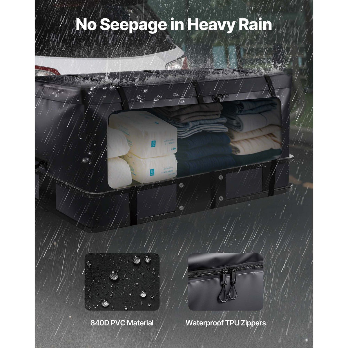 Hitch Cargo Carrier Bag, Waterproof 840D PVC, 152 x 61 x 77.8 cm (25 Cubic Feet), Heavy Duty Cargo Bag for Truck Bed Storage with Reinforced Straps, Suitable for Car SUV Vans Hitch Basket