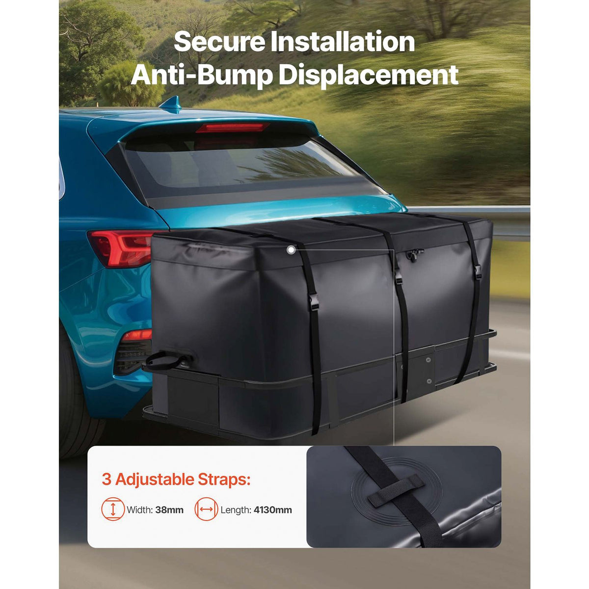 Hitch Cargo Carrier Bag, Waterproof 840D PVC, 152 x 61 x 77.8 cm (25 Cubic Feet), Heavy Duty Cargo Bag for Truck Bed Storage with Reinforced Straps, Suitable for Car SUV Vans Hitch Basket