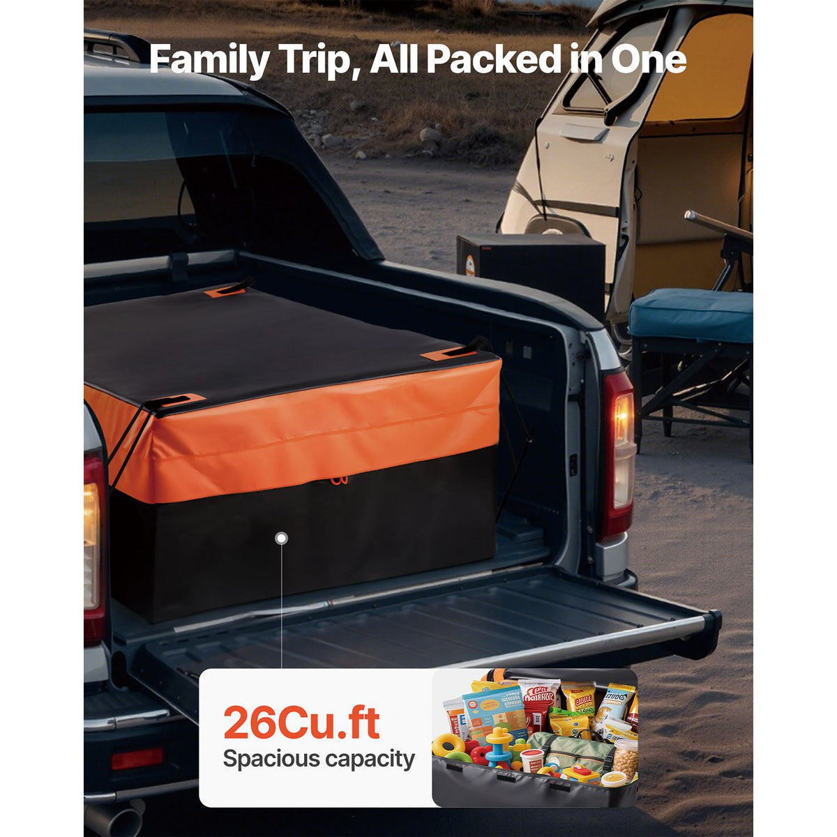 Truck Bed Cargo Bag, Waterproof 840D PVC, 130 x 102 x 55.5 cm (26 Cubic Feet), Heavy Duty Cargo Bag for Truck Bed with 4 Bungee Cords with Hooks, Fits a Variety of SUV and Pickup Trucks