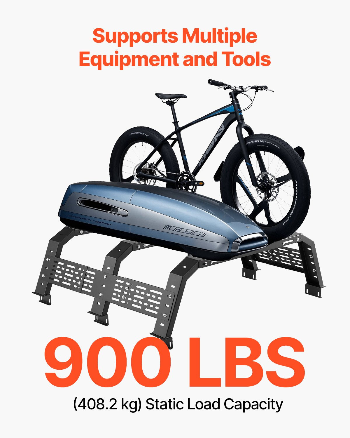 Overland Truck Bed Rack, 125-172.5 cm Width, Adjustable Overland Bed Cargo Rack with Sidebar, 408.2 kg Static Load Capacity, Heavy Duty Steel, for Mid-Size Trucks, Fit Tacoma / Gladiator JT