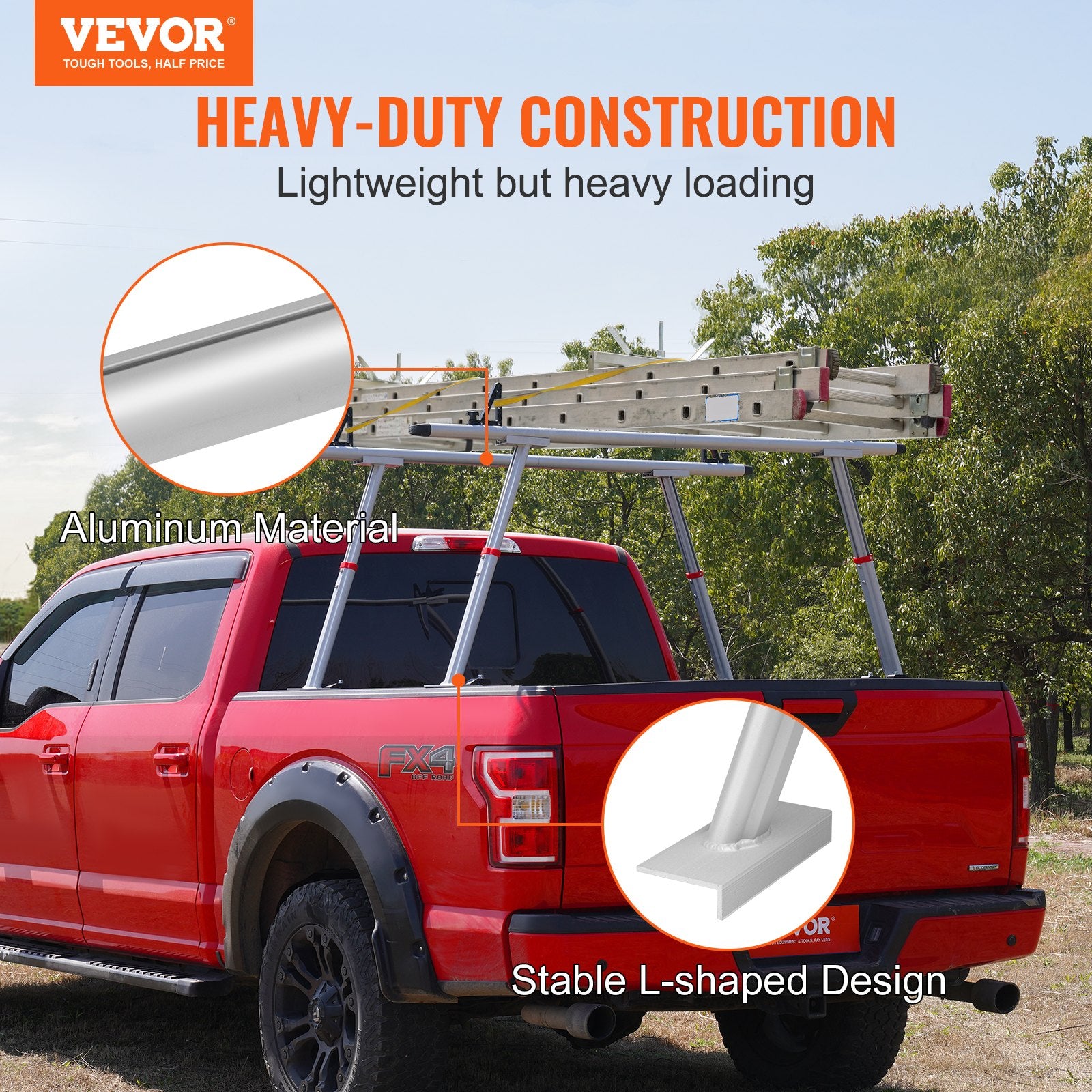 Truck Rack, 363lbs Capacity, 19-34in Adjustable Height, Aluminum Ladder Rack for Truck with 8 Non-Drilling C-clamps, Heavy Duty Truck Bed Rack Two-Bar Set for Kayak, Surfboard, Lumber, Ladder