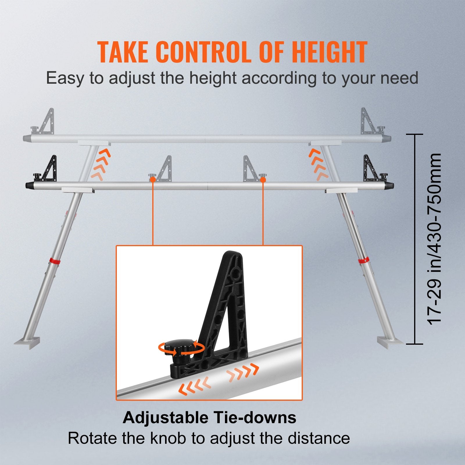 Truck Rack, 363lbs Capacity, 19-34in Adjustable Height, Aluminum Ladder Rack for Truck with 8 Non-Drilling C-clamps, Heavy Duty Truck Bed Rack Two-Bar Set for Kayak, Surfboard, Lumber, Ladder