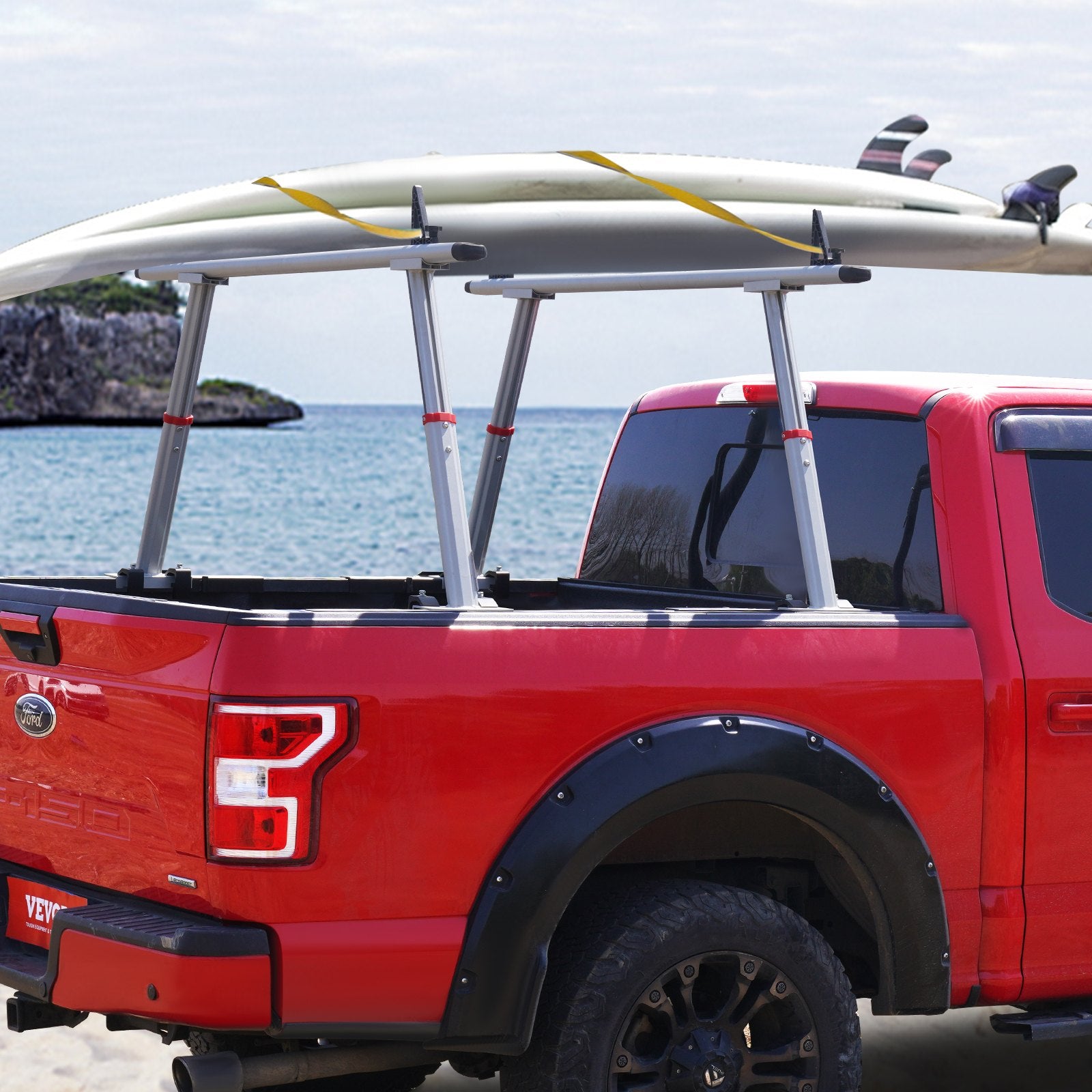 Truck Rack, 363lbs Capacity, 19-34in Adjustable Height, Aluminum Ladder Rack for Truck with 8 Non-Drilling C-clamps, Heavy Duty Truck Bed Rack Two-Bar Set for Kayak, Surfboard, Lumber, Ladder