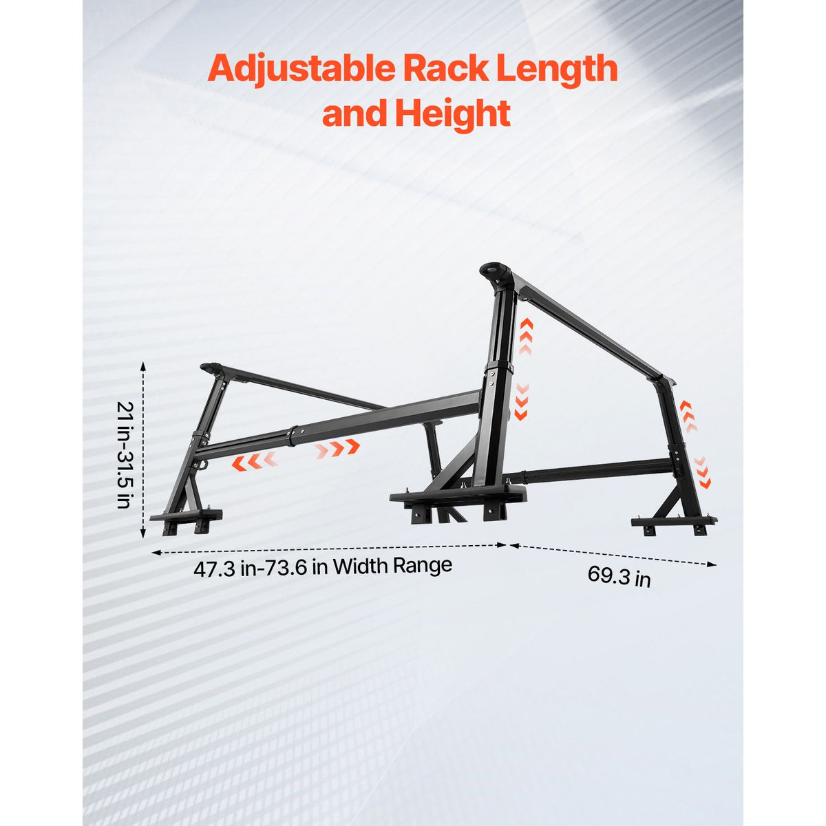 Truck Ladder Rack, 53.3-80.01 cm Height, Adjustable Non-Drilling Aluminum Cargo Rack with Sidebar, 362.9 kg Static Capacity, Ideal for Canoes, Surfboards, Ladders, Lumber, Tents & Large cargo