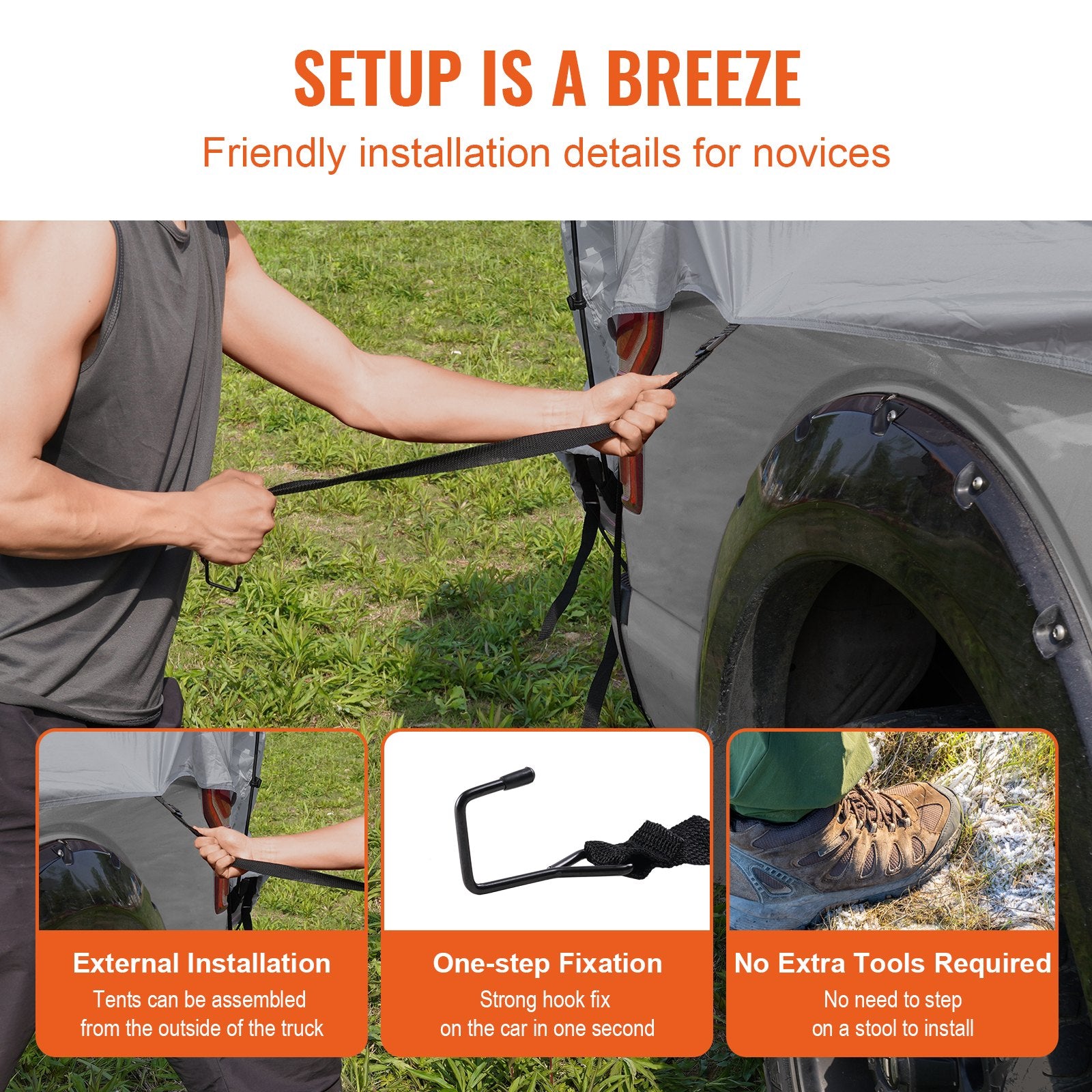 Truck Bed Tent, 5.5'-6' Pickup Truck Tent with Rain Layer and Carry Bag, Waterproof PU2000mm Double Layer Truck Tent for Camping, Accommodate 2-3 Person, for Camping Traveling Outdoor Activities