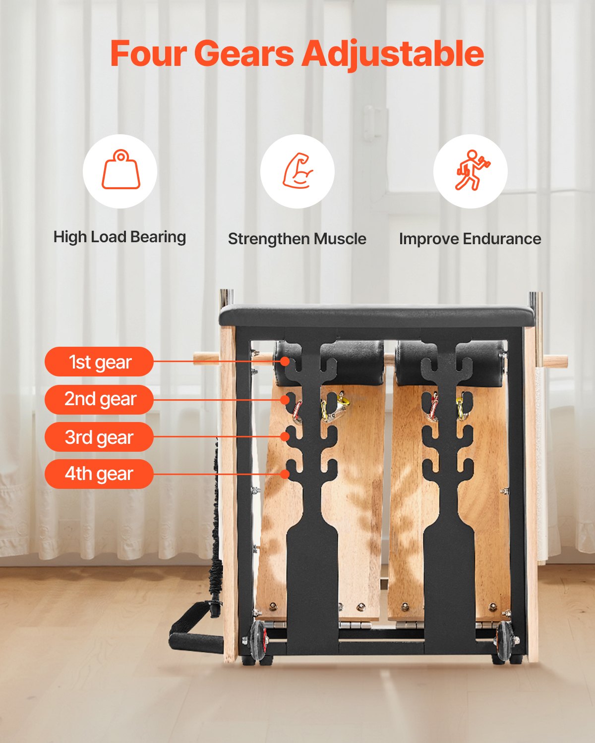 Exercise Bikes: VEVOR Pilates Chair, Split-Pedal Stability Combo Chairs with Handles, Rubber Wood Frame Yoga Fitness Trainer, Exercise Reformer, Pilates Resistance-Workout Equipment, for Home Gym Studio Workout