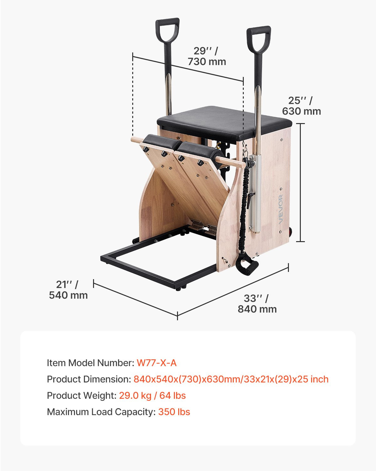 Exercise Bikes: VEVOR Pilates Chair, Split-Pedal Stability Combo Chairs with Handles, Rubber Wood Frame Yoga Fitness Trainer, Exercise Reformer, Pilates Resistance-Workout Equipment, for Home Gym Studio Workout