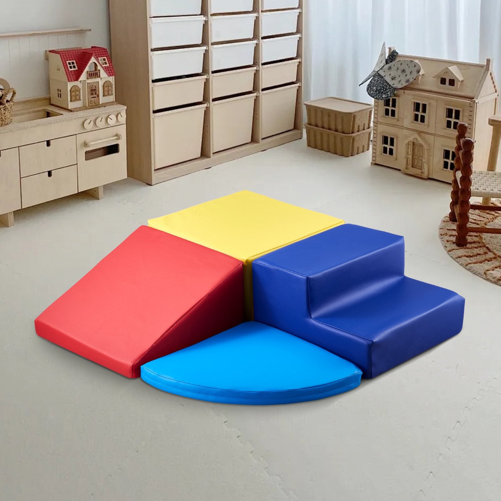 Climbing Toys, 4-Piece Set, Foam Climbing Toys for Toddlers 6 Months to 3 Years Old, PU Leather Climbing Blocks, Indoor Climb and Crawl Activity Playset for Crawling & Sliding, Easy to Clean
