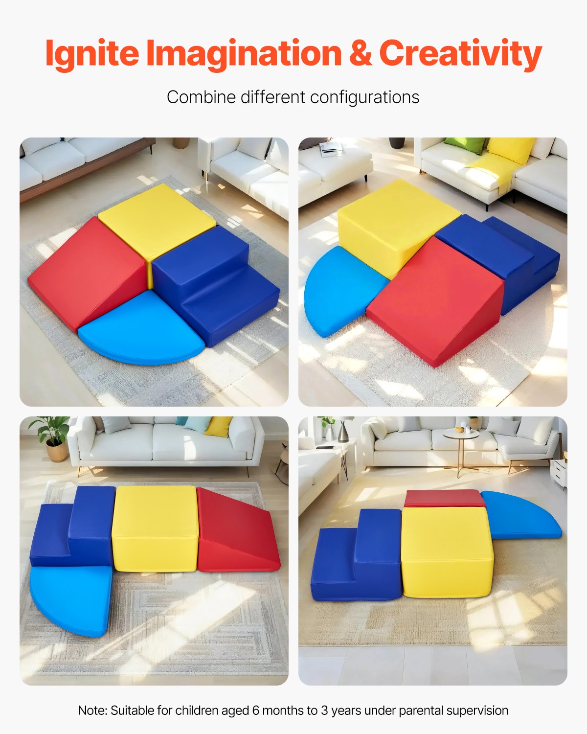 Climbing Toys, 4-Piece Set, Foam Climbing Toys for Toddlers 6 Months to 3 Years Old, PU Leather Climbing Blocks, Indoor Climb and Crawl Activity Playset for Crawling & Sliding, Easy to Clean