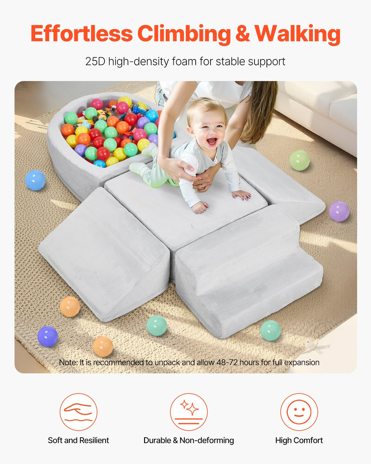 Outdoor Play Equipment: VEVOR Climbing Toys, 5-Piece Set, Foam Climbing Blocks for Toddlers 6 Months to 3 Years, Baby Climbing Blocks with Ball Pit (Balls Not Included), Indoor Climb and Crawl Activity Playset for Crawling