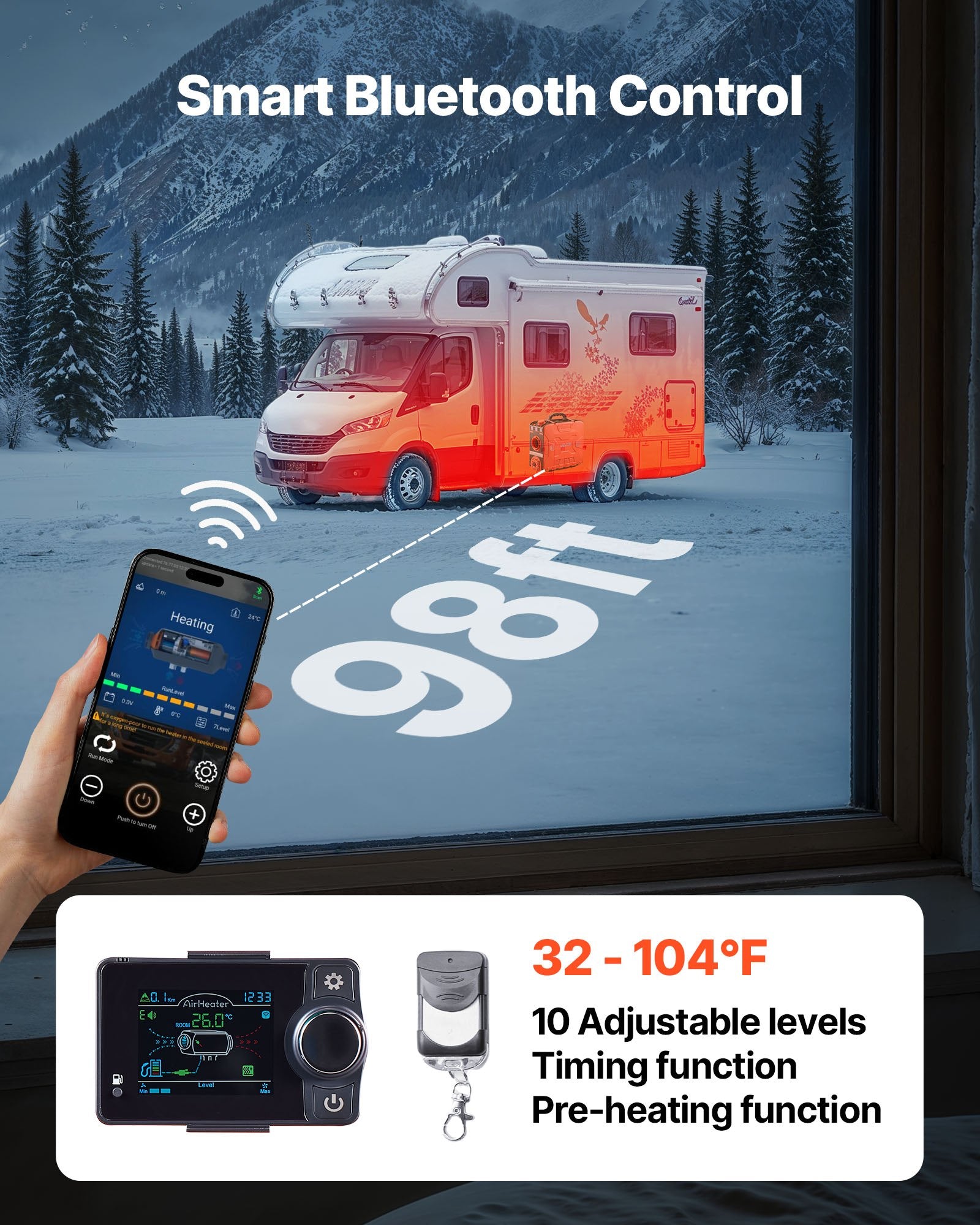 Diesel Heater, 8KW, DC 12V, All in One Portable Diesel Air Heater with Bluetooth APP Control, Remote Control and LCD Screen, 4.5 L Fuel Tank for Vehicles, Vans, RVs, Campers, and Garages