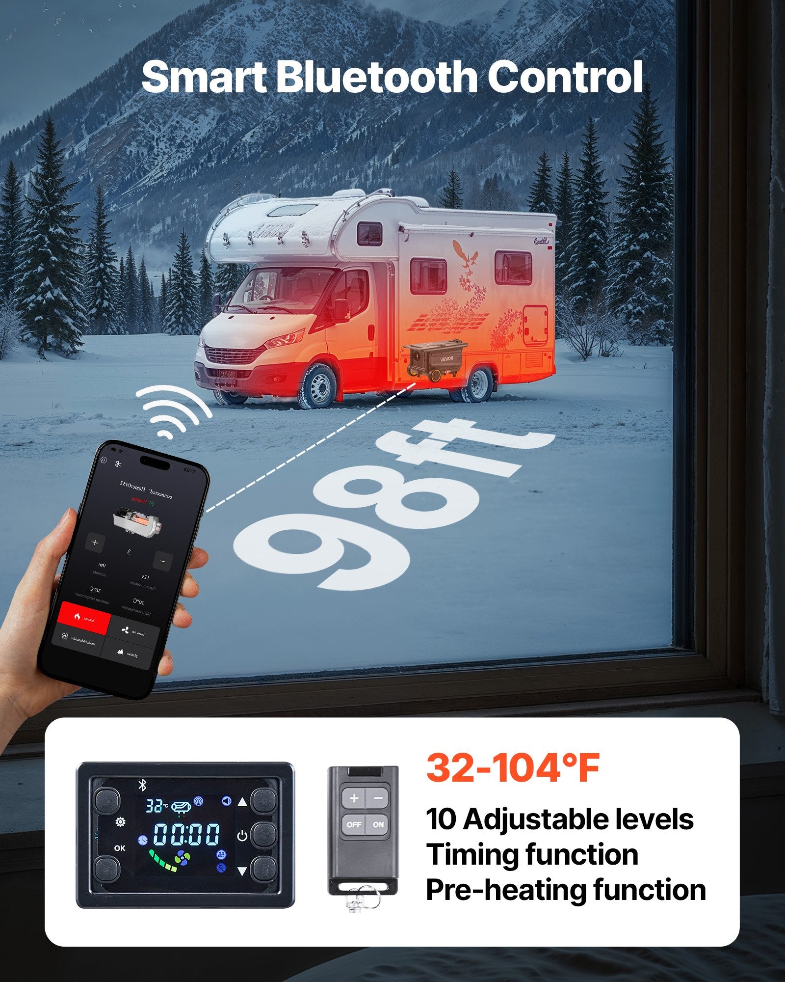 Diesel Heater, 8KW, DC 12V/24V, All in One Portable Diesel Air Heater with Bluetooth APP Control, Remote Control and LCD Screen, Trolley Design, 5 L Fuel Tank for Trucks, Vans, RVs, Campers