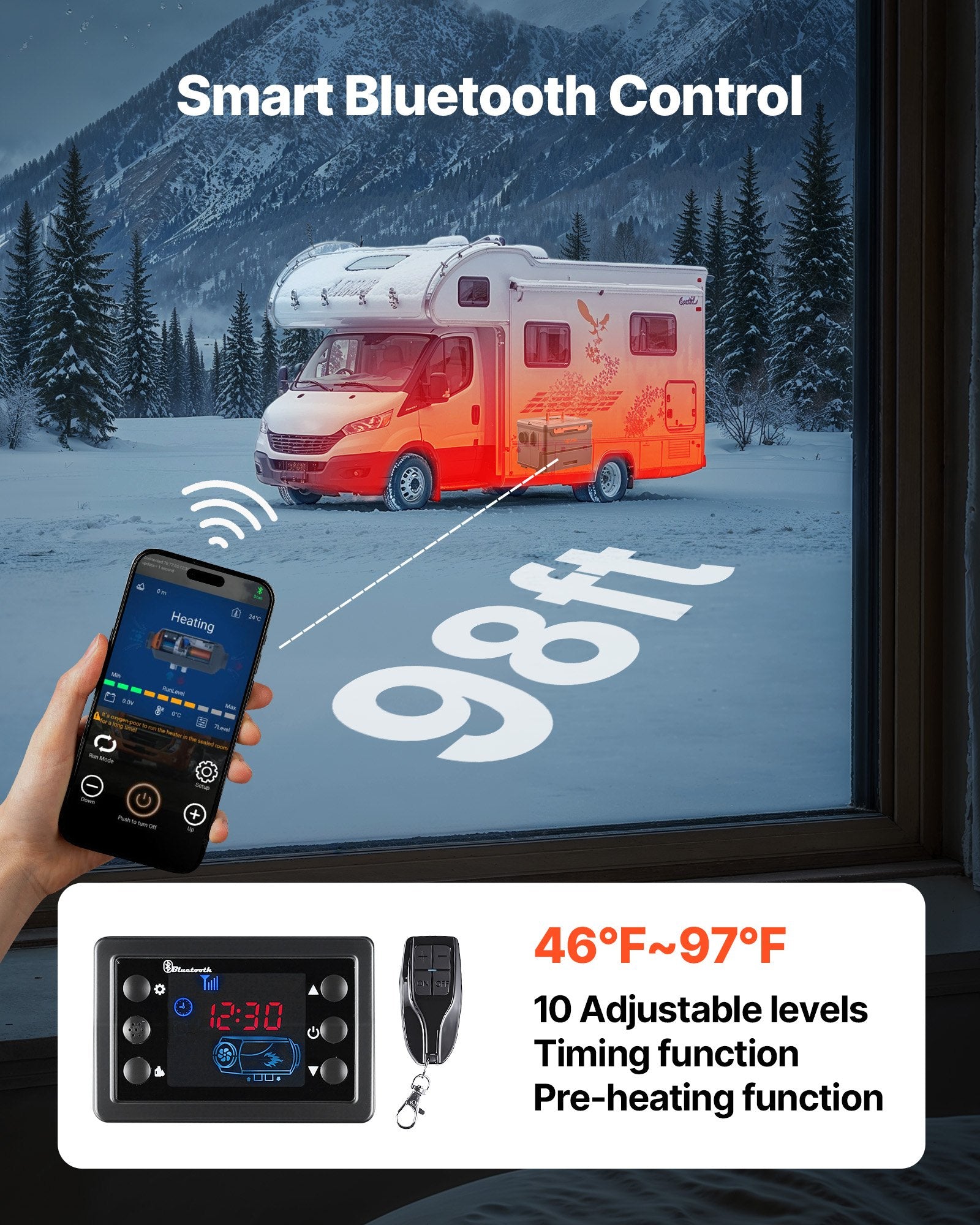 Camping Appliances: VEVOR Diesel Heater, 8KW, DC 12V/24V, All in One Portable Diesel Air Heater with Bluetooth APP Control, Remote Control and LCD Screen, 5 L Fuel Tank for Trucks, Vans, RVs, Campers, and Garages