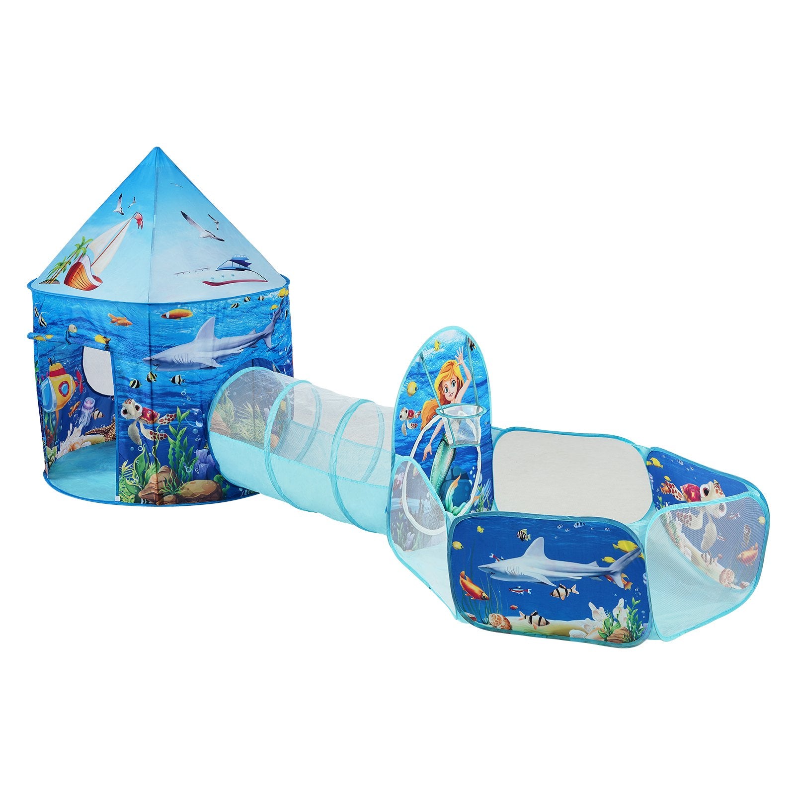 Outdoor Play Equipment: VEVOR 3 in 1 Kids Play Tent with Tunnel, Basketball Hoop for Boys, Girls, Babies and Toddlers, Indoor/Outdoor Pop Up Playhouse with Carrying Bag & Banding Straps Birthday Gifts, Blue Ocean
