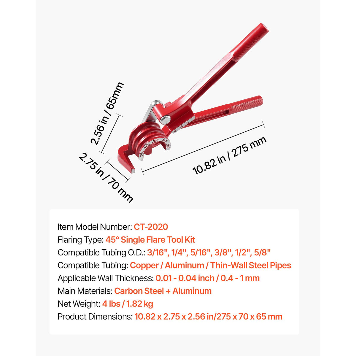 Brake Line Repair Kit, 45° Single Brake Line Flaring Tool Kit, 7.6m x 4.76mm Copper-Coated Brake Line with 20 Fittings & 2 Unions, 3-in-1 Tube Bender, Tube Cutter Included