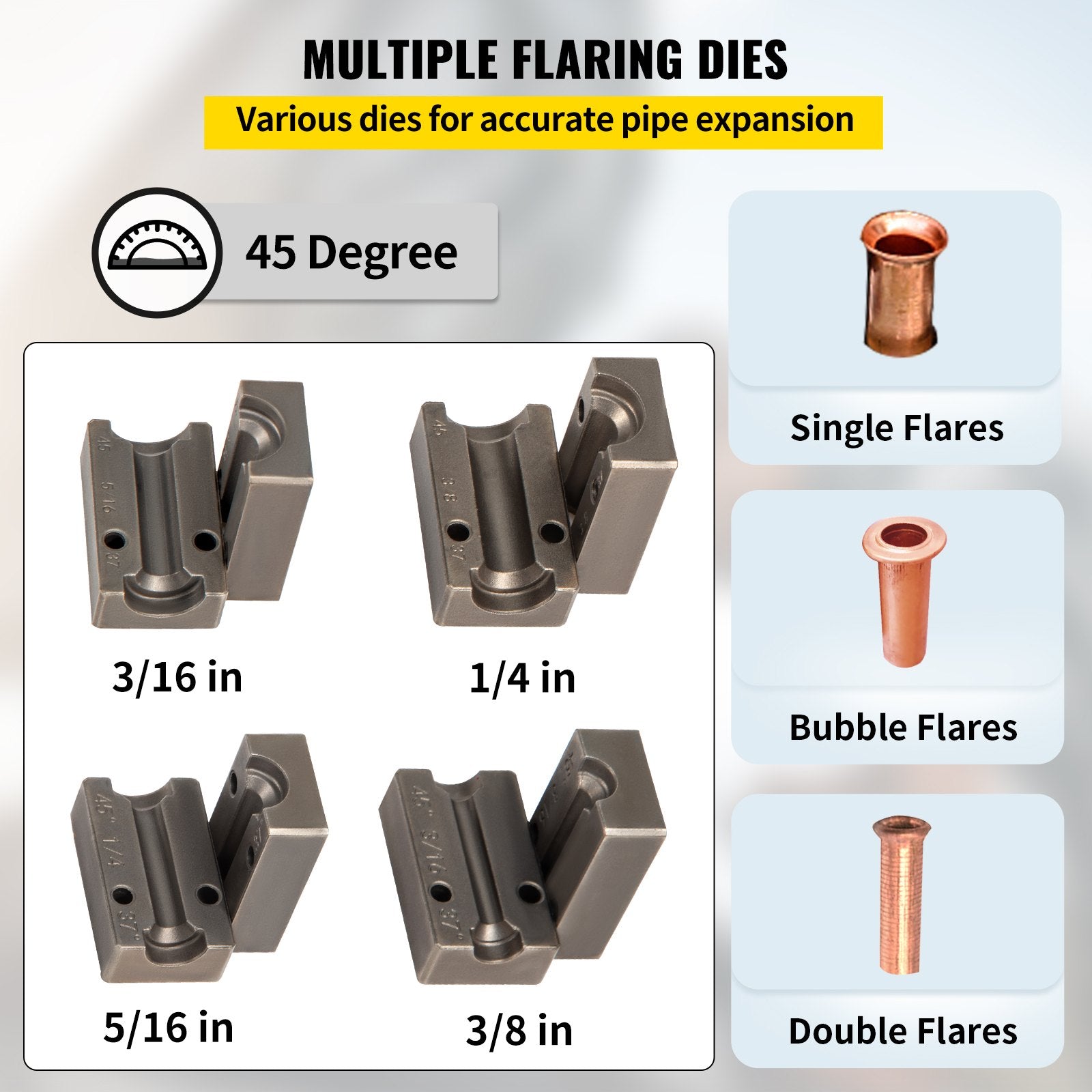Automotive Repair & Speciality Tools: VEVOR Brake Line Flaring Tool, 45 Degree Single, Double, and Bubble Flares for 3/16", 1/4", 5/16" and 3/8" Tube Size, Suitable for Soft Metal of Copper Lines