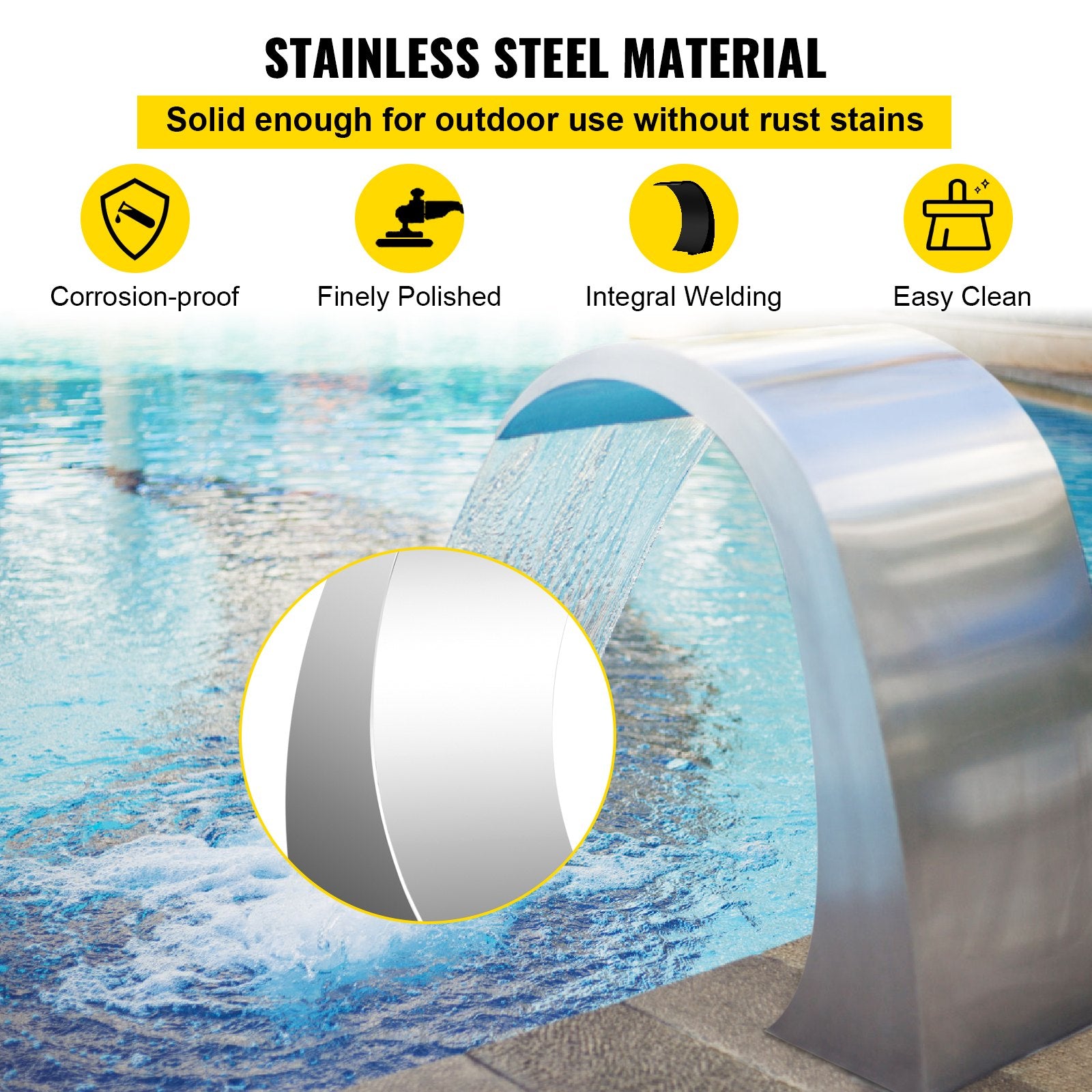 Swimming Pools: VEVOR Stainless Steel Pool Fountain 17.7 x 11.8 x 23.6 inches Pool Fountain Silver Pool Fountains for In Ground Pools Garden Outdoor Waterfalls Sheer Descent Pond Water Feature