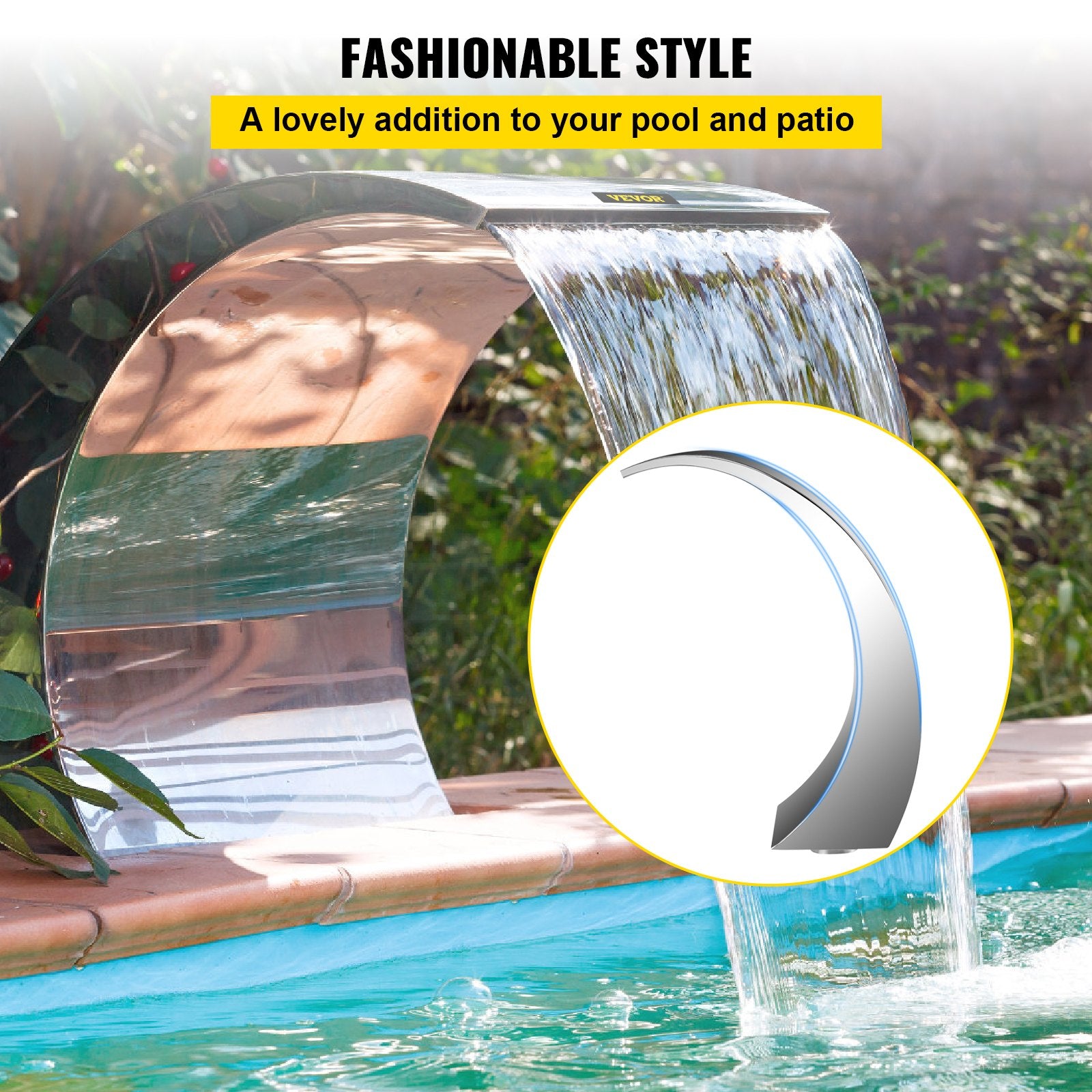 Swimming Pools: VEVOR Stainless Steel Pool Fountain 17.7 x 11.8 x 23.6 inches Pool Fountain Silver Pool Fountains for In Ground Pools Garden Outdoor Waterfalls Sheer Descent Pond Water Feature