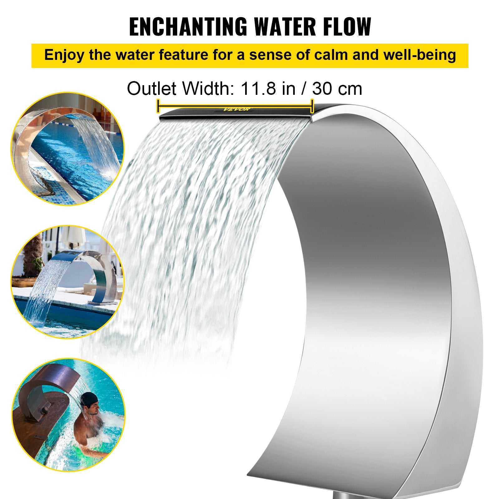 Swimming Pools: VEVOR Stainless Steel Pool Fountain 17.7 x 11.8 x 23.6 inches Pool Fountain Silver Pool Fountains for In Ground Pools Garden Outdoor Waterfalls Sheer Descent Pond Water Feature