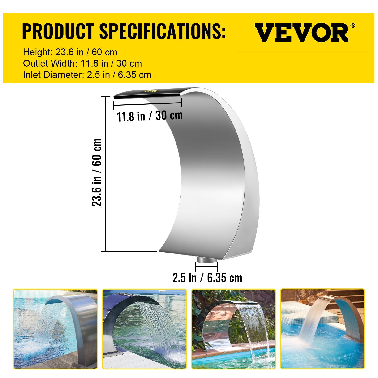 Swimming Pools: VEVOR Stainless Steel Pool Fountain 17.7 x 11.8 x 23.6 inches Pool Fountain Silver Pool Fountains for In Ground Pools Garden Outdoor Waterfalls Sheer Descent Pond Water Feature
