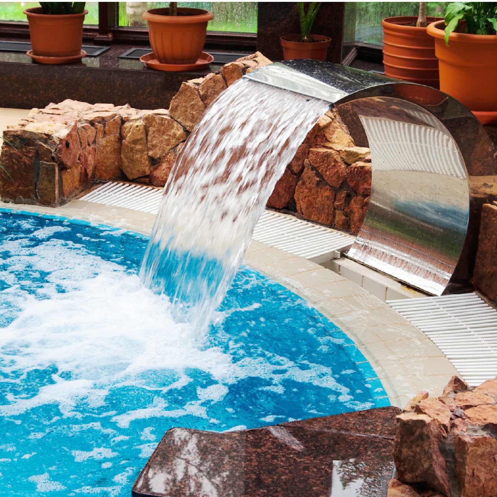 Swimming Pools: VEVOR Stainless Steel Pool Fountain 17.7 x 11.8 x 23.6 inches Pool Fountain Silver Pool Fountains for In Ground Pools Garden Outdoor Waterfalls Sheer Descent Pond Water Feature