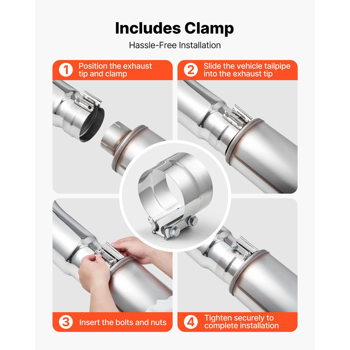 Elbow Exhaust Tip, 101.6mm Inlet, 152.4mm Outlet, 584mm Overall Length, Chrome Turn Down Exhaust Tip with Clamp for Truck/Sedan/Sports Car/SUV, Chrome Structure for High Temperature Resistance