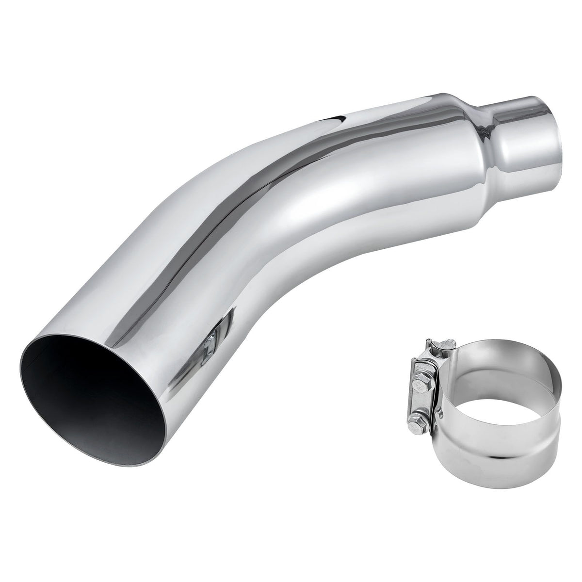 Elbow Exhaust Tip, 101.6mm Inlet, 152.4mm Outlet, 584mm Overall Length, Chrome Turn Down Exhaust Tip with Clamp for Truck/Sedan/Sports Car/SUV, Chrome Structure for High Temperature Resistance