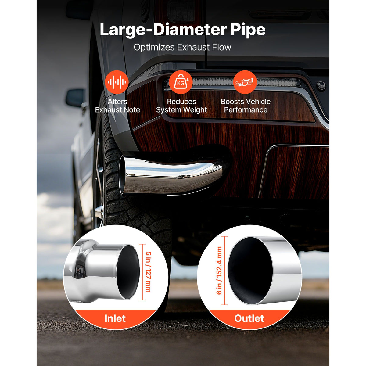Elbow Exhaust Tip, 127mm Inlet, 152.4mm Outlet, 584mm Overall Length, Chrome Turn Down Exhaust Tip with Clamp for Truck, Sedan, Sports Car, SUV, Chrome Structure for High Temperature Resistance