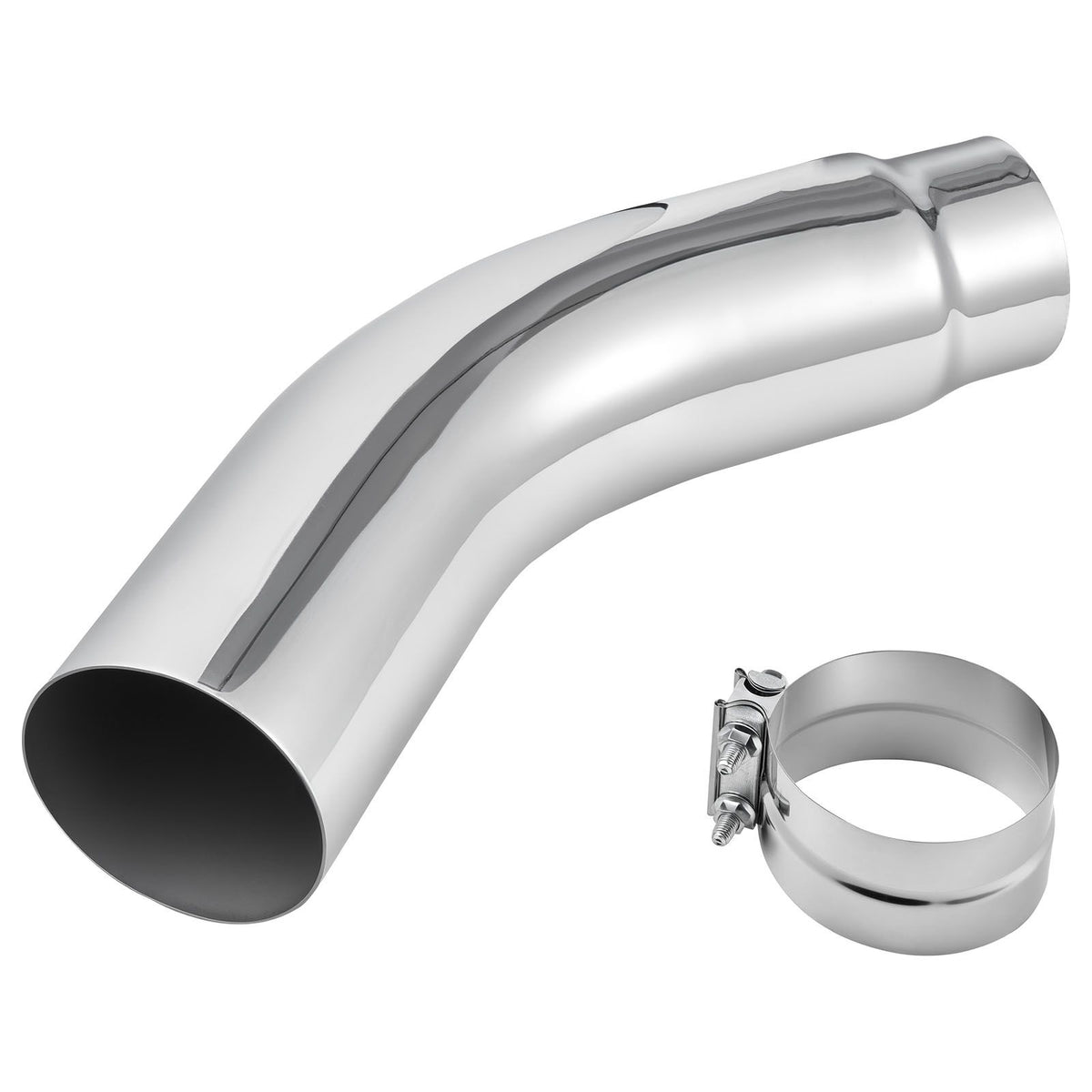 Elbow Exhaust Tip, 127mm Inlet, 152.4mm Outlet, 584mm Overall Length, Chrome Turn Down Exhaust Tip with Clamp for Truck, Sedan, Sports Car, SUV, Chrome Structure for High Temperature Resistance