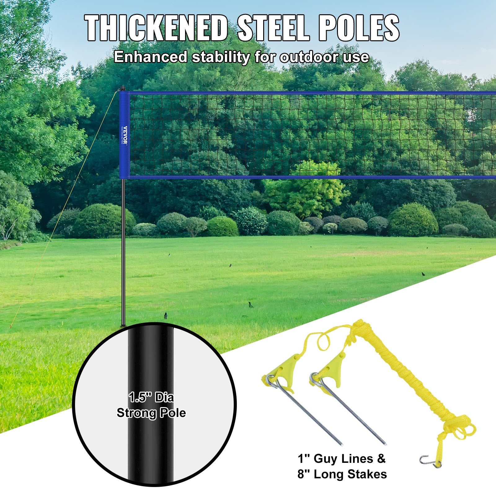 Basketball & Basketball Accessories: VEVOR Outdoor Portable Volleyball Net System, Adjustable Height Steel Poles, Professional Volleyball Set with PVC Volleyball, Pump, Carrying Bag, Heavy Duty Volleyball Net for Backyard, Beach, Lawn
