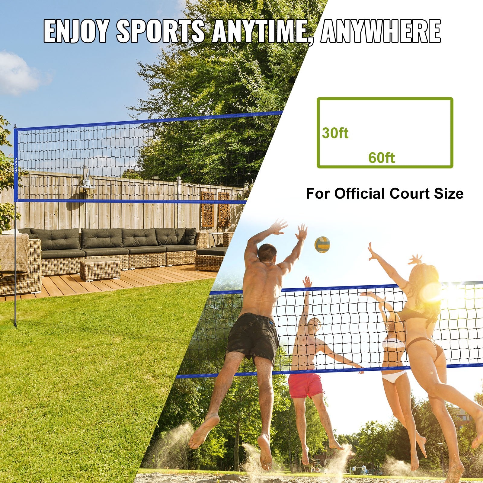 Basketball & Basketball Accessories: VEVOR Outdoor Portable Volleyball Net System, Adjustable Height Steel Poles, Professional Volleyball Set with PVC Volleyball, Pump, Carrying Bag, Heavy Duty Volleyball Net for Backyard, Beach, Lawn