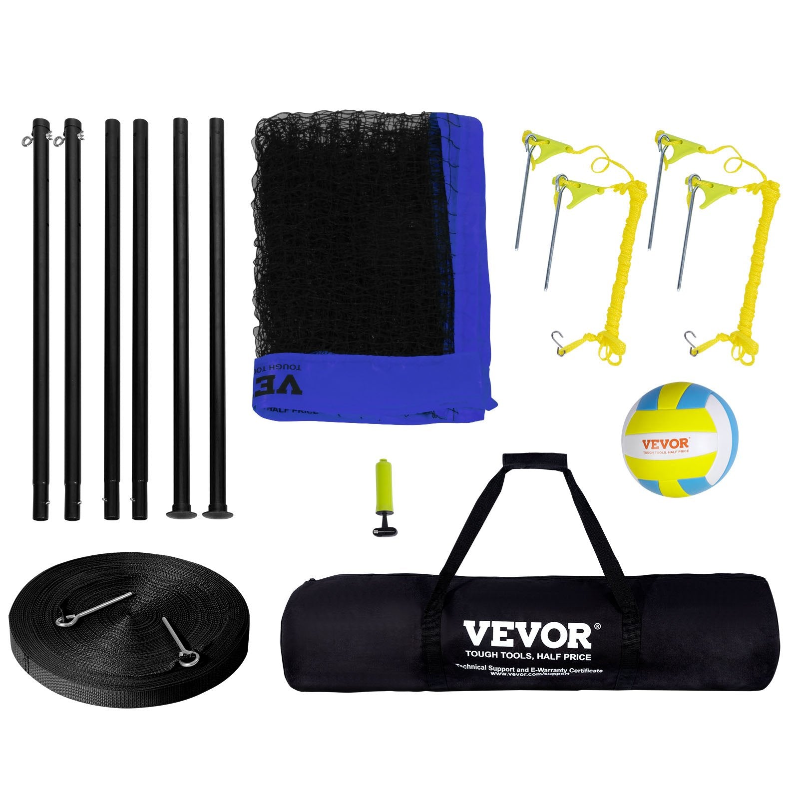 Basketball & Basketball Accessories: VEVOR Outdoor Portable Volleyball Net System, Adjustable Height Steel Poles, Professional Volleyball Set with PVC Volleyball, Pump, Carrying Bag, Heavy Duty Volleyball Net for Backyard, Beach, Lawn