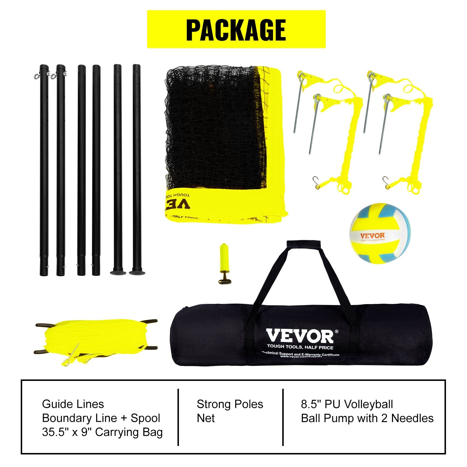 Basketball & Basketball Accessories: VEVOR Outdoor Portable Volleyball Net System, Adjustable Height Steel Poles, Professional Volleyball Set with PVC Volleyball, Pump, Carrying Bag, Heavy Duty Volleyball Net for Backyard, Beach, Lawn