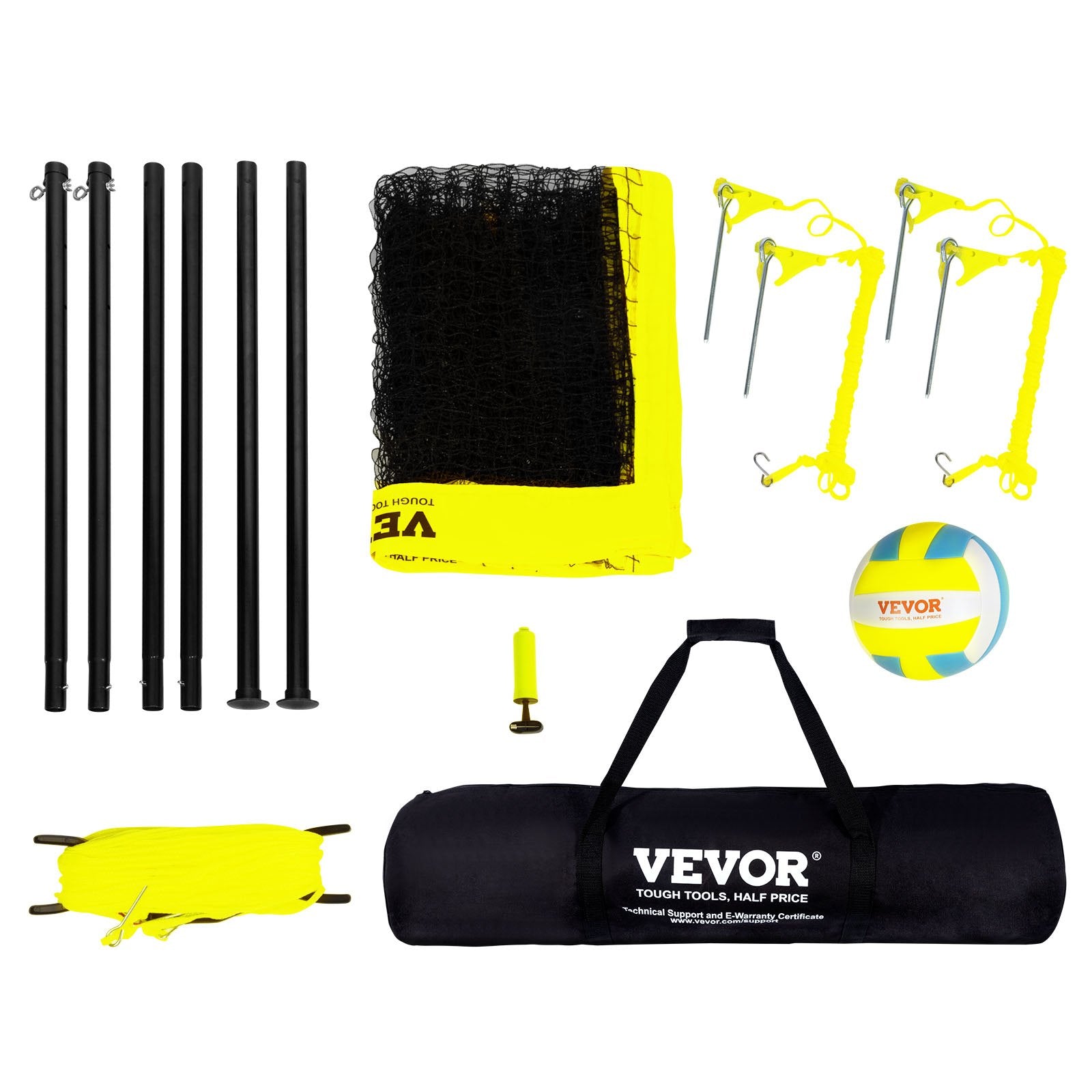 Basketball & Basketball Accessories: VEVOR Outdoor Portable Volleyball Net System, Adjustable Height Steel Poles, Professional Volleyball Set with PVC Volleyball, Pump, Carrying Bag, Heavy Duty Volleyball Net for Backyard, Beach, Lawn