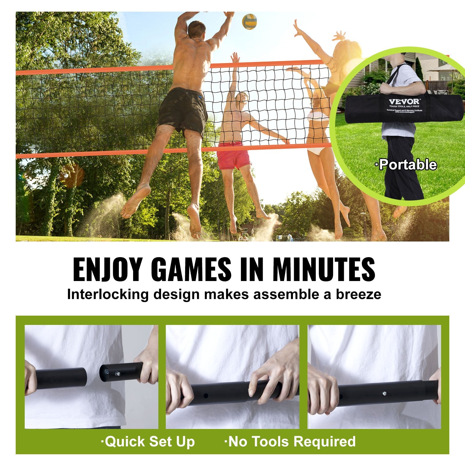 Basketball & Basketball Accessories: VEVOR Outdoor Portable Volleyball Net System, Adjustable Height Aluminum Poles, Professional Volleyball Set with PVC Volleyball, Pump, Carrying Bag, Heavy Duty Volleyball Net for Backyard, Beach, Lawn